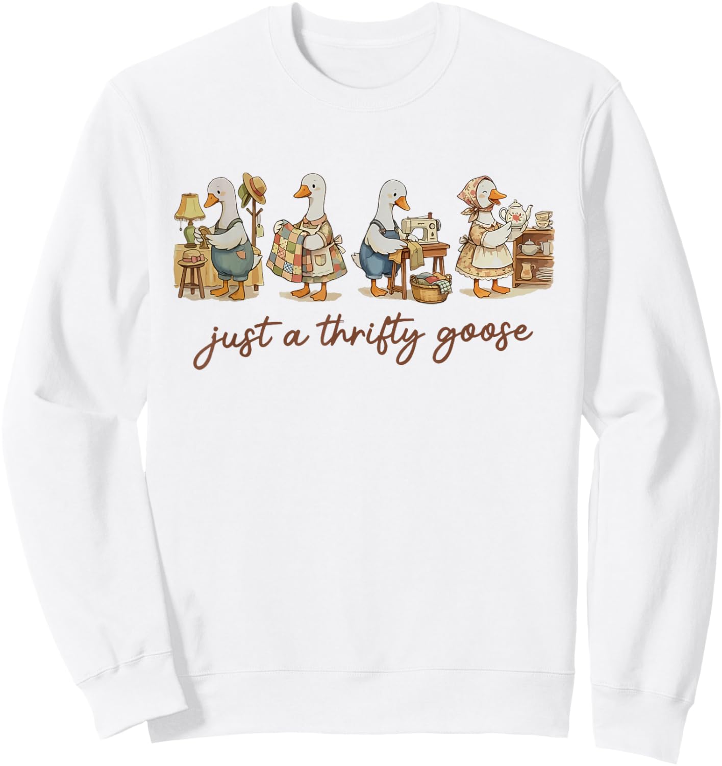 Funny Silly Thrifting Cute Just A Thrifty Goose Grandma Core Sweatshirt - Sweatshirt | White