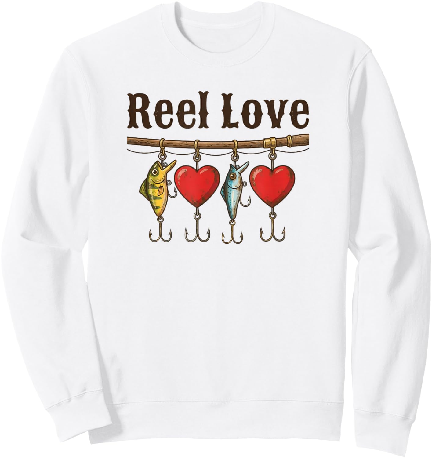 Reel Love Fishing Lures Hearts Sweatshirt - Sweatshirt | White
