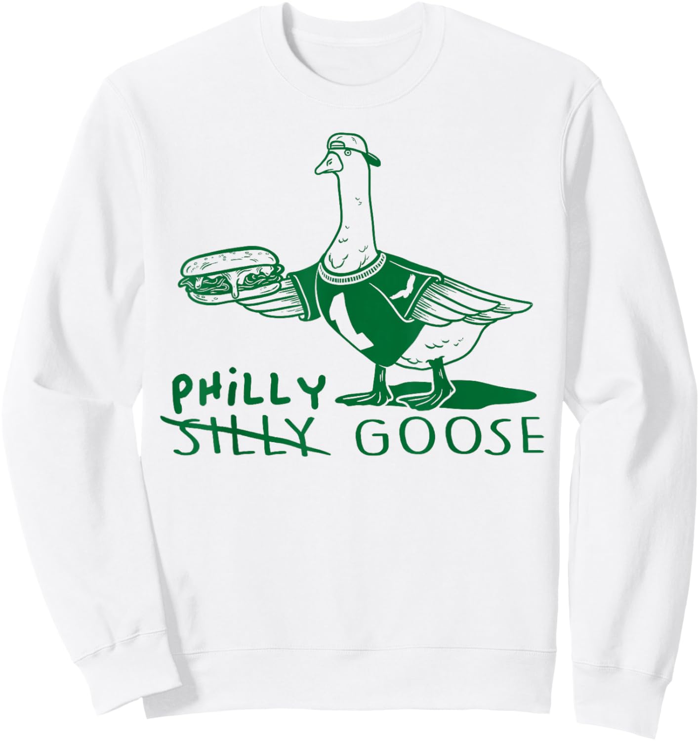 Philly Goose Funny Cheesesteak Silly Animal Pun Sweatshirt - Sweatshirt | White