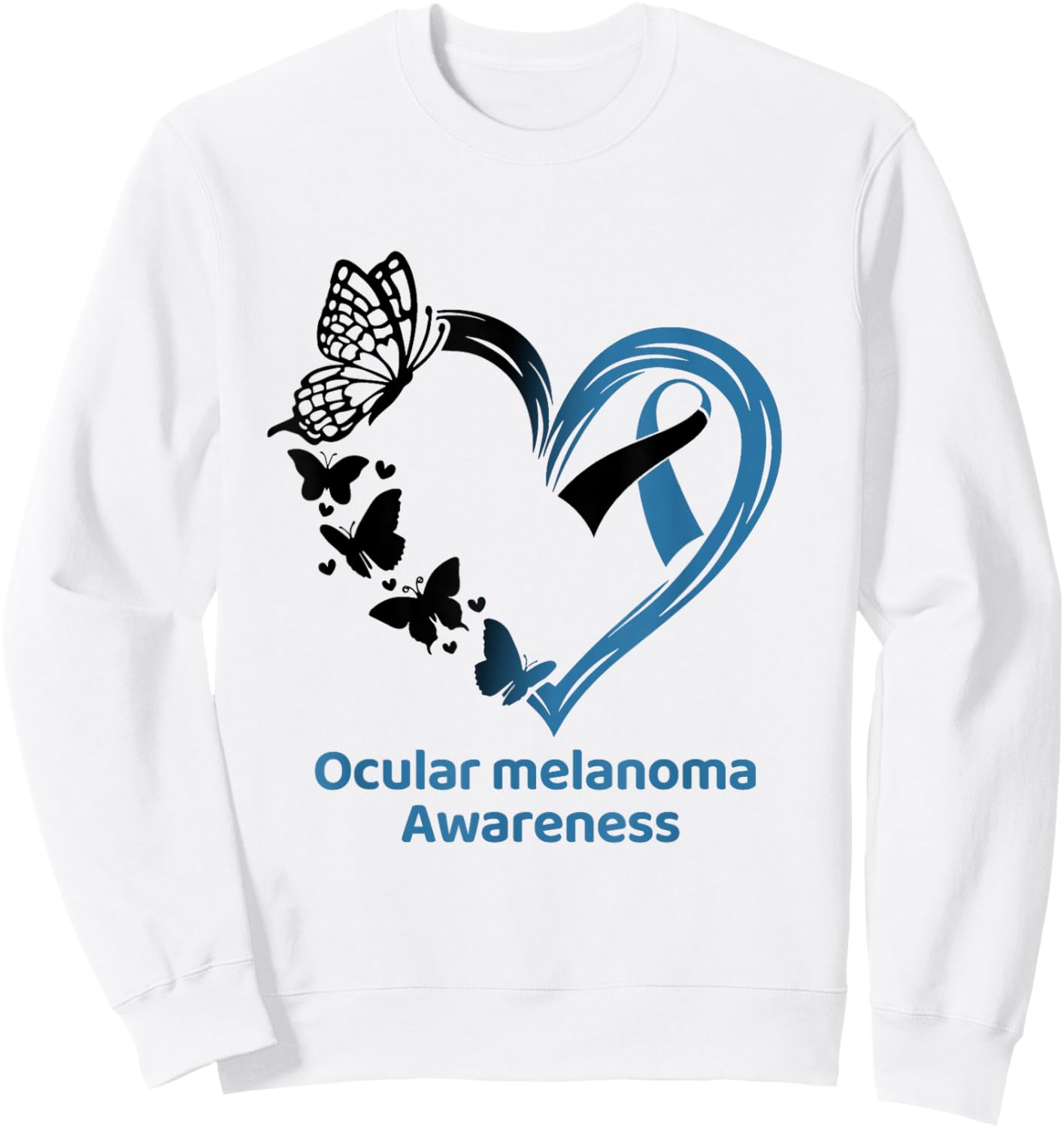 Ocular Melanoma Awareness Ribbon Heart Butterfly Sweatshirt - Sweatshirt | White