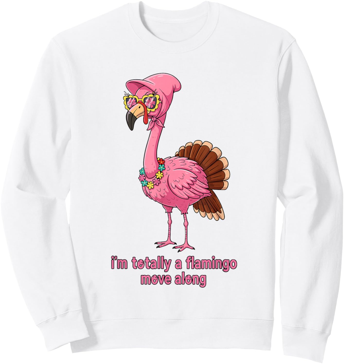 Funny Thanksgiving Turkey Disguised As Flamingo Humor Sweatshirt - Sweatshirt | White