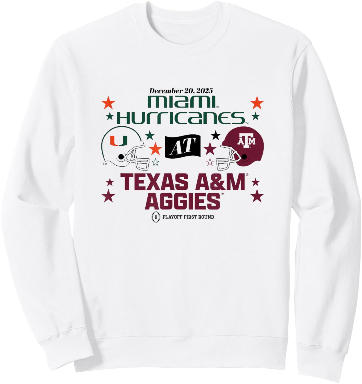 Texas A&M & Miami: 2025 CFP First Round Matchup Sweatshirt - Sweatshirt | White