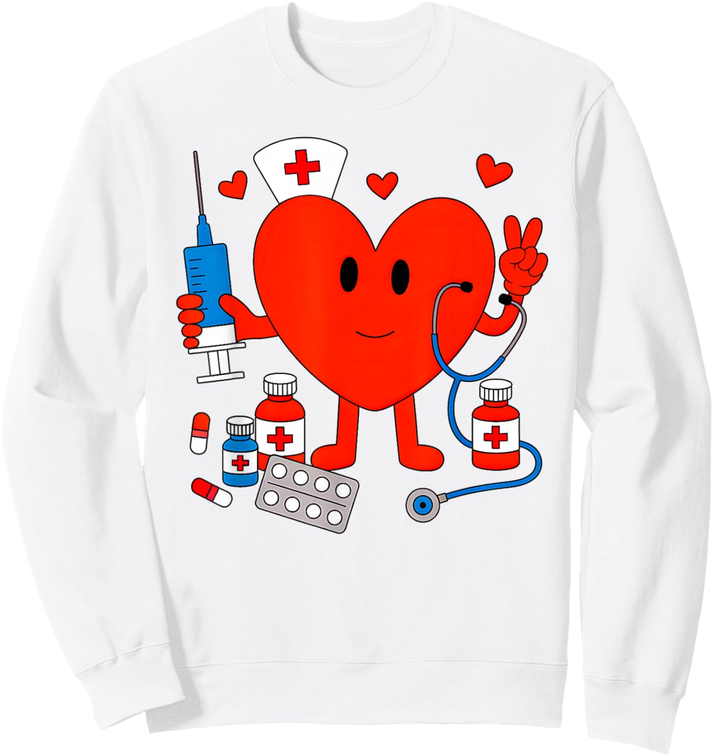 Valentines Day Nurse Heart Nursing Scrub Top Girls Women Sweatshirt - Sweatshirt | White