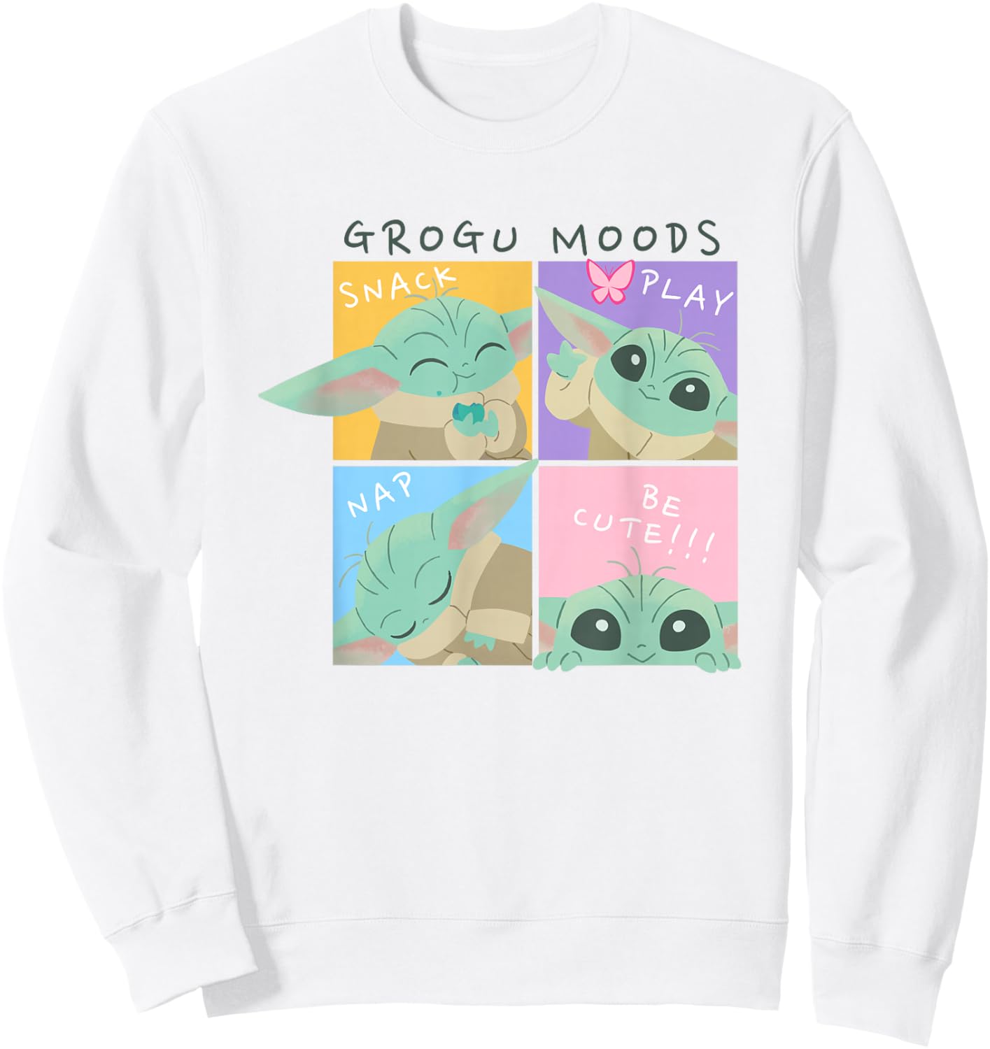 Star Wars The Mandalorian Grogu Mood Chart Snack Nap Play Sweatshirt - Sweatshirt | White