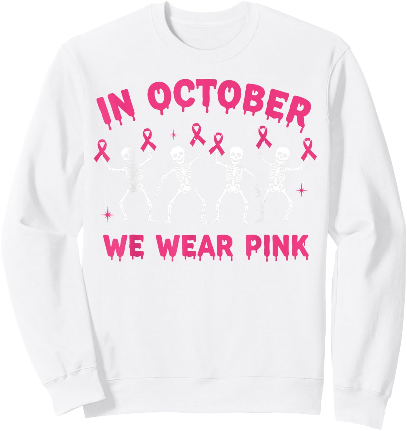 Pink Ribbon Breast Cancer Awareness Skeleton Boys Men Kids Sweatshirt - Sweatshirt | White