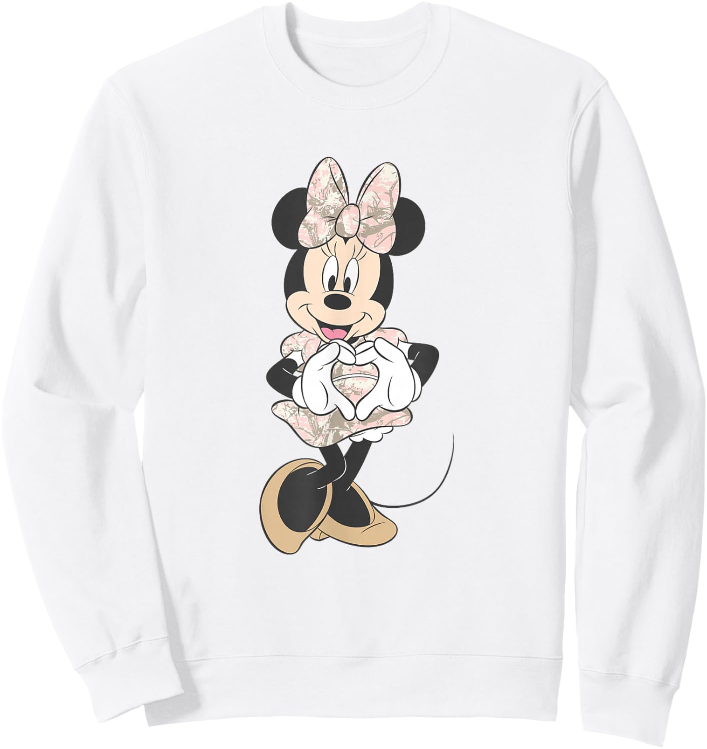 Disney Mickey and Friends Minnie Mouse Pink Camo Heart Sweatshirt - Sweatshirt | White