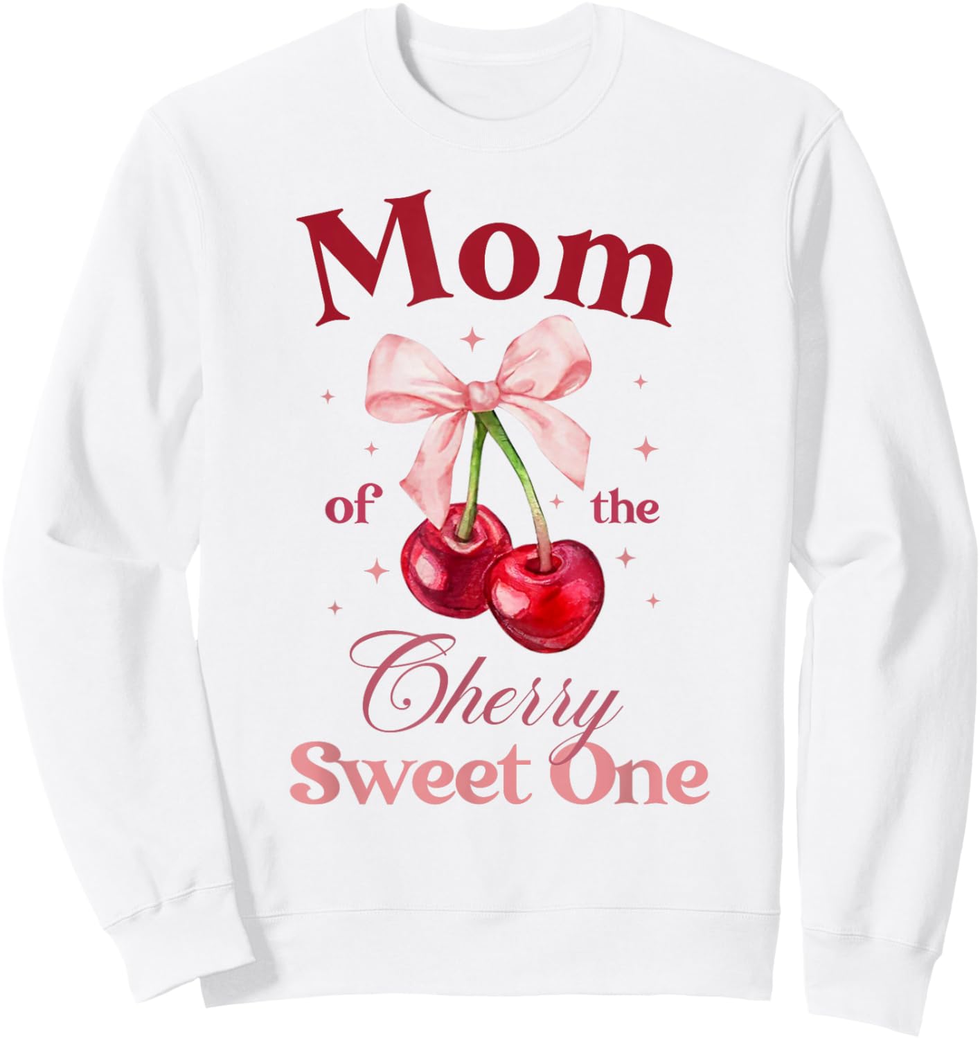 Mom of The Cherry Sweet One Preppy Bow First Birthday Sweatshirt - Sweatshirt | White