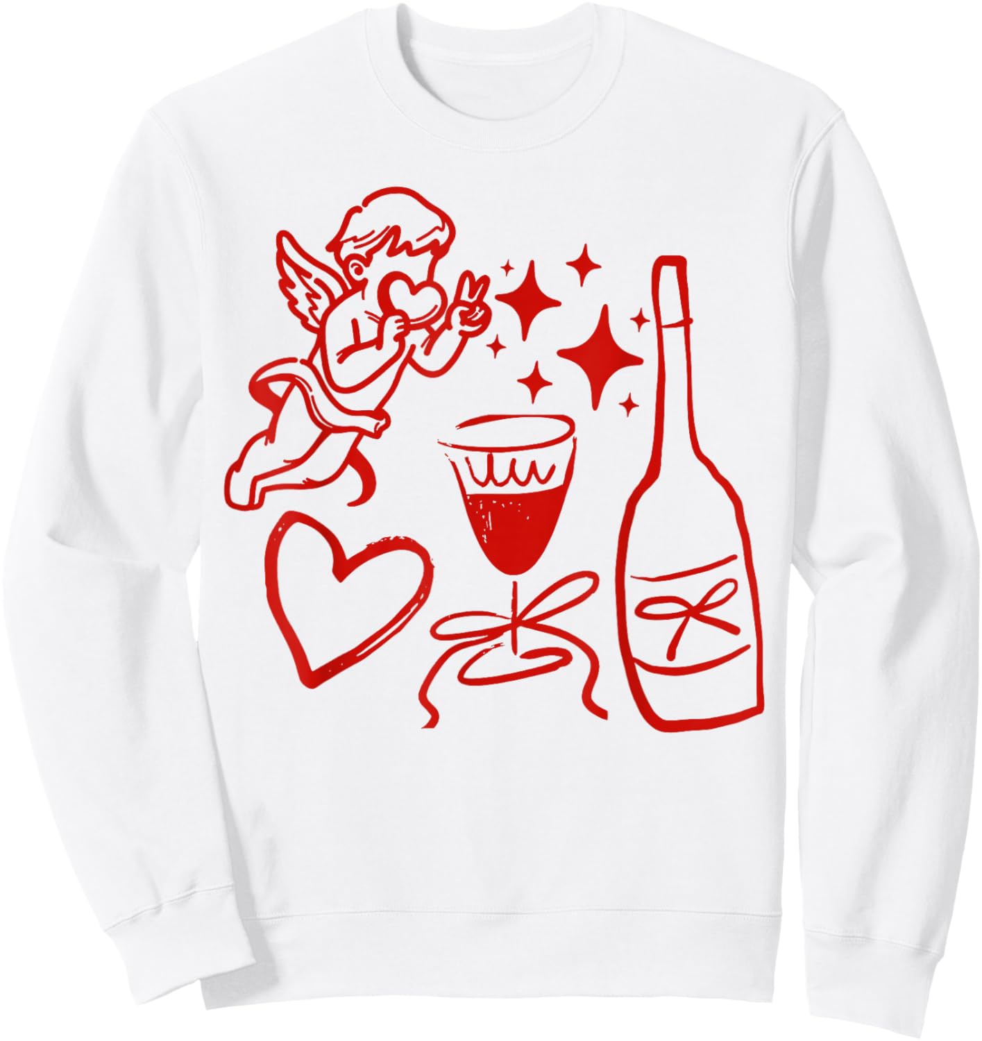 Funny Cupid Valentine Wine Heart Men Women Valentines Day Sweatshirt - Sweatshirt | White