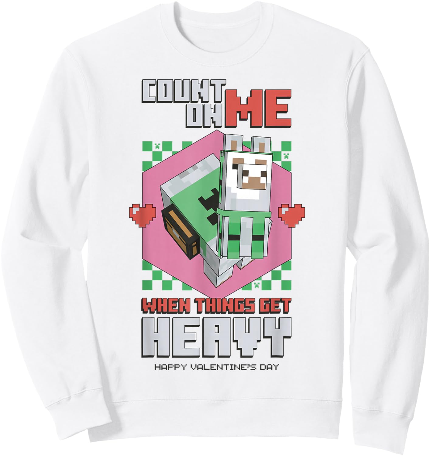 Minecraft Llama Count On Me Valentines Sweatshirt - Sweatshirt | White