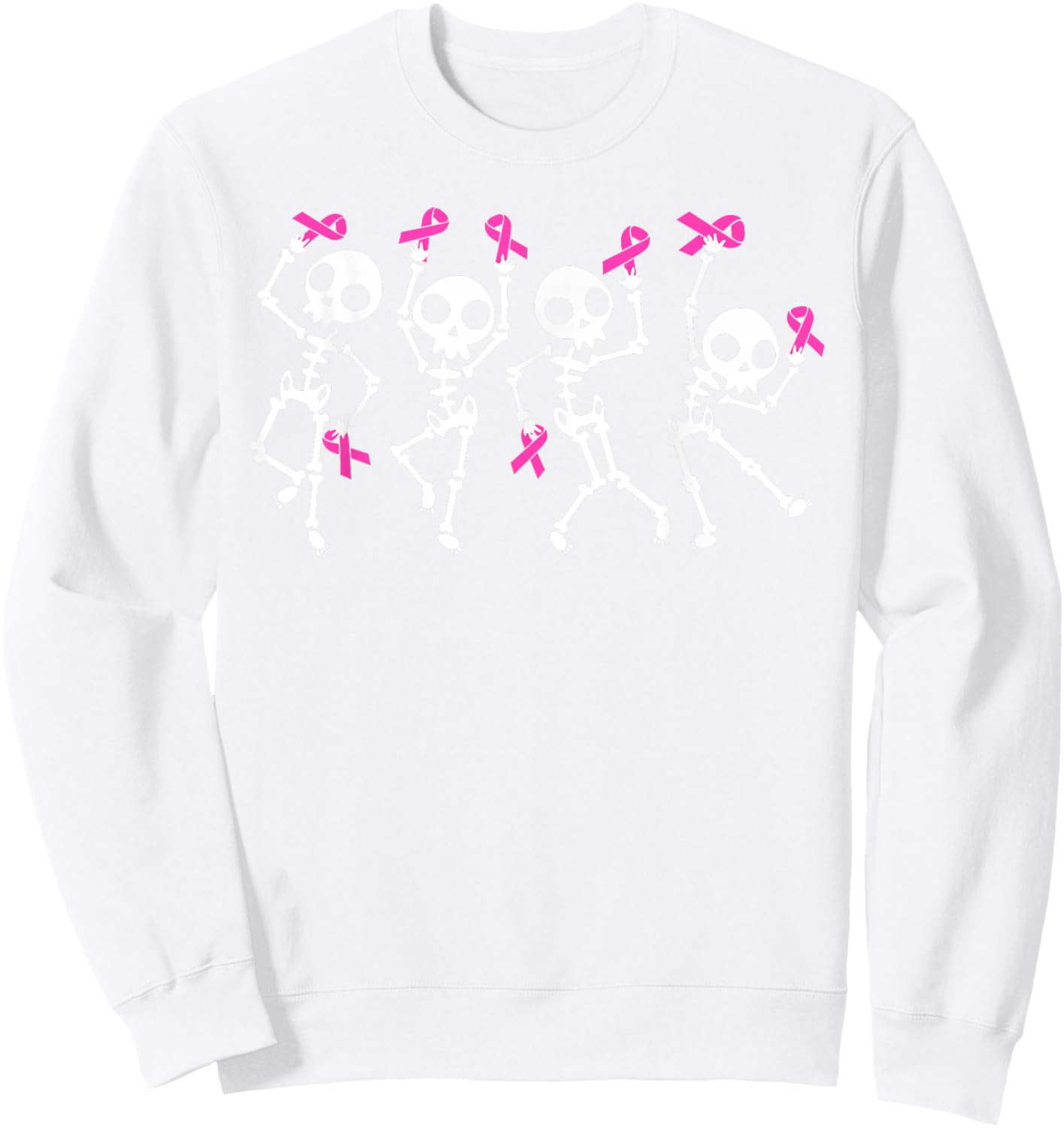 Pink Ribbon Breast Cancer Awareness Skeleton Boys Men Kids Sweatshirt - Sweatshirt | White