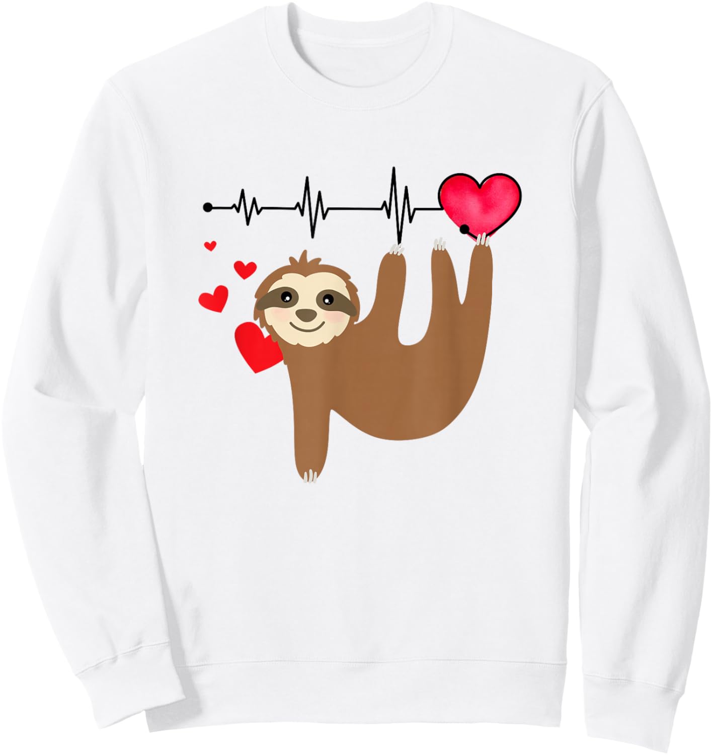 Love Sloth Heart Beat Gift Valentine Birthday Anniversary Sweatshirt - Sweatshirt | White