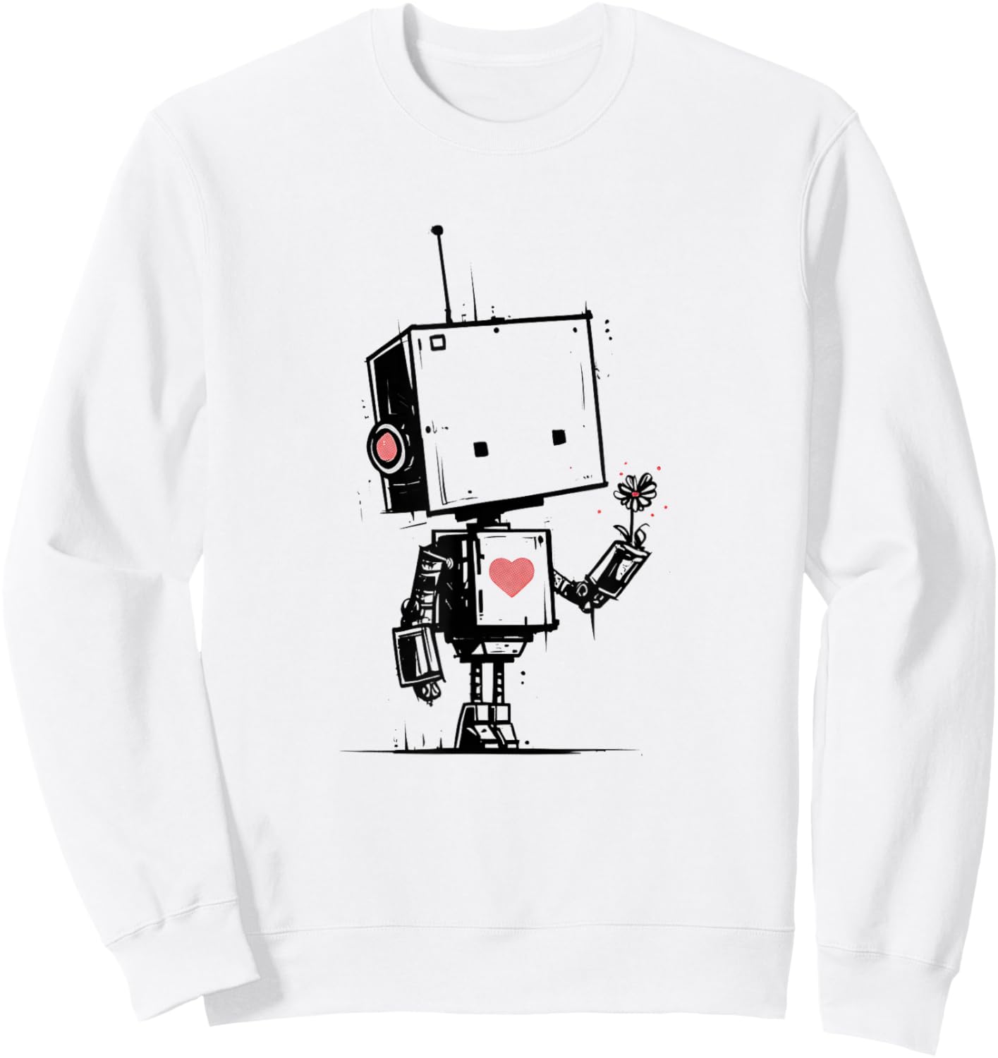 Cute Robot Valentine Love Art Kawaii Robot Romance Sweatshirt - Sweatshirt | White