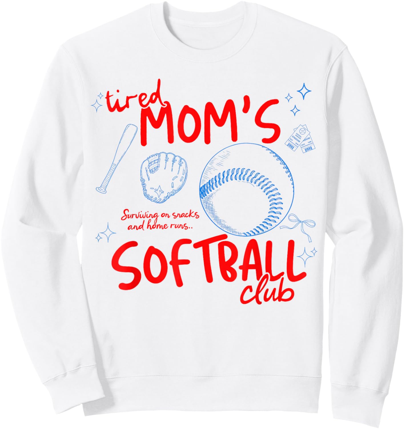 Tired Mom's Softball Club Softball Mom Retro Game Day Sweatshirt - Sweatshirt | White
