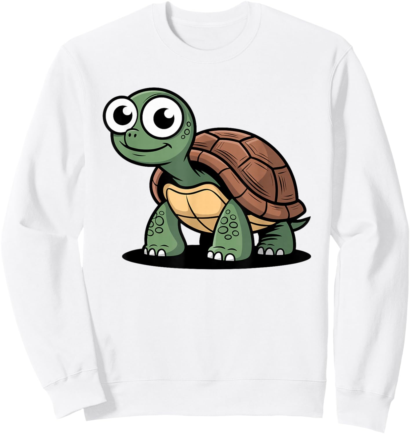 Cartoon Turtle with Goofy Eyes and Brown Shell Sweatshirt - Sweatshirt | White