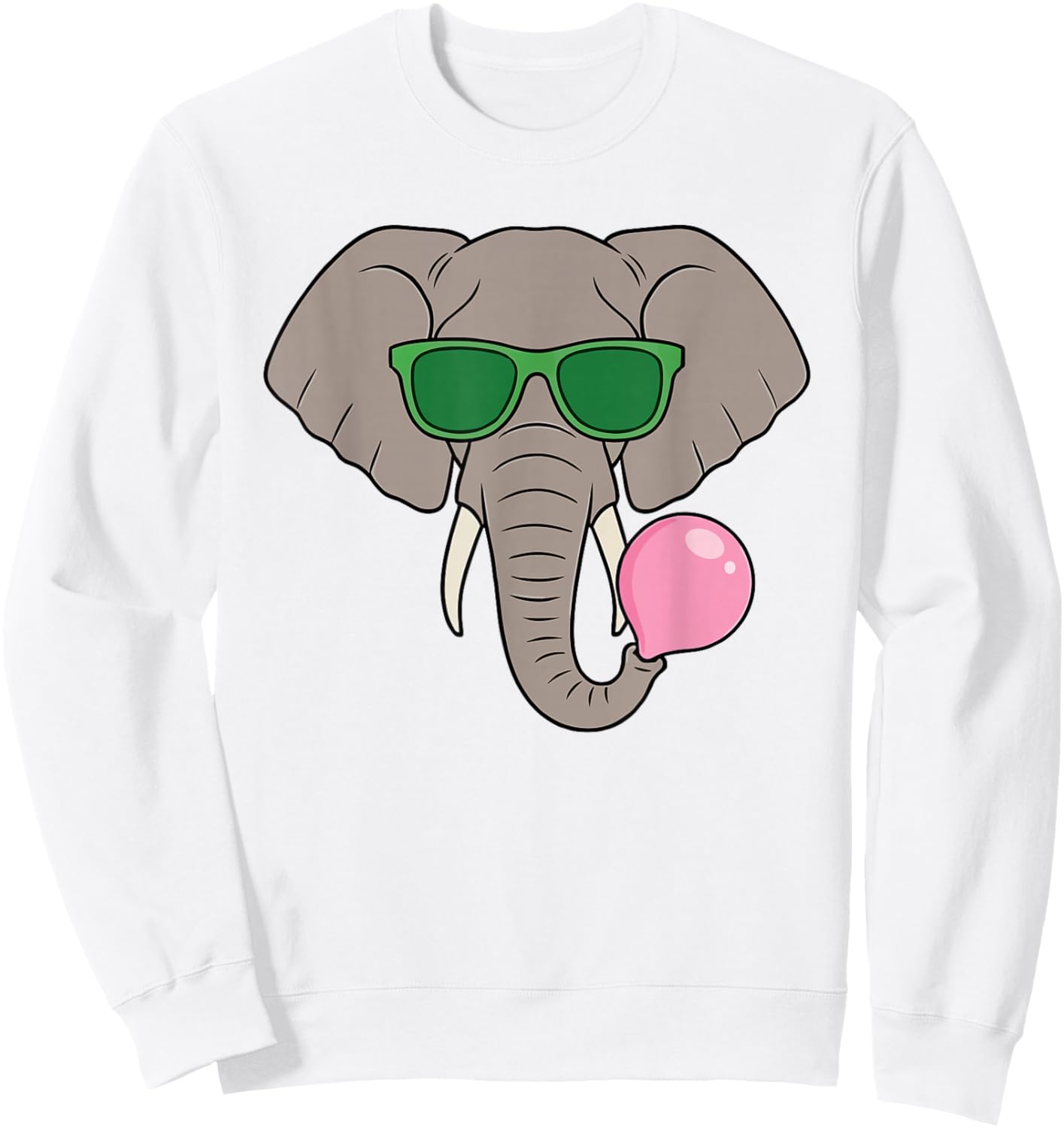 Funny Elephant Wearing Green Shades Blowing Bubble Gum Sweatshirt - Sweatshirt | White
