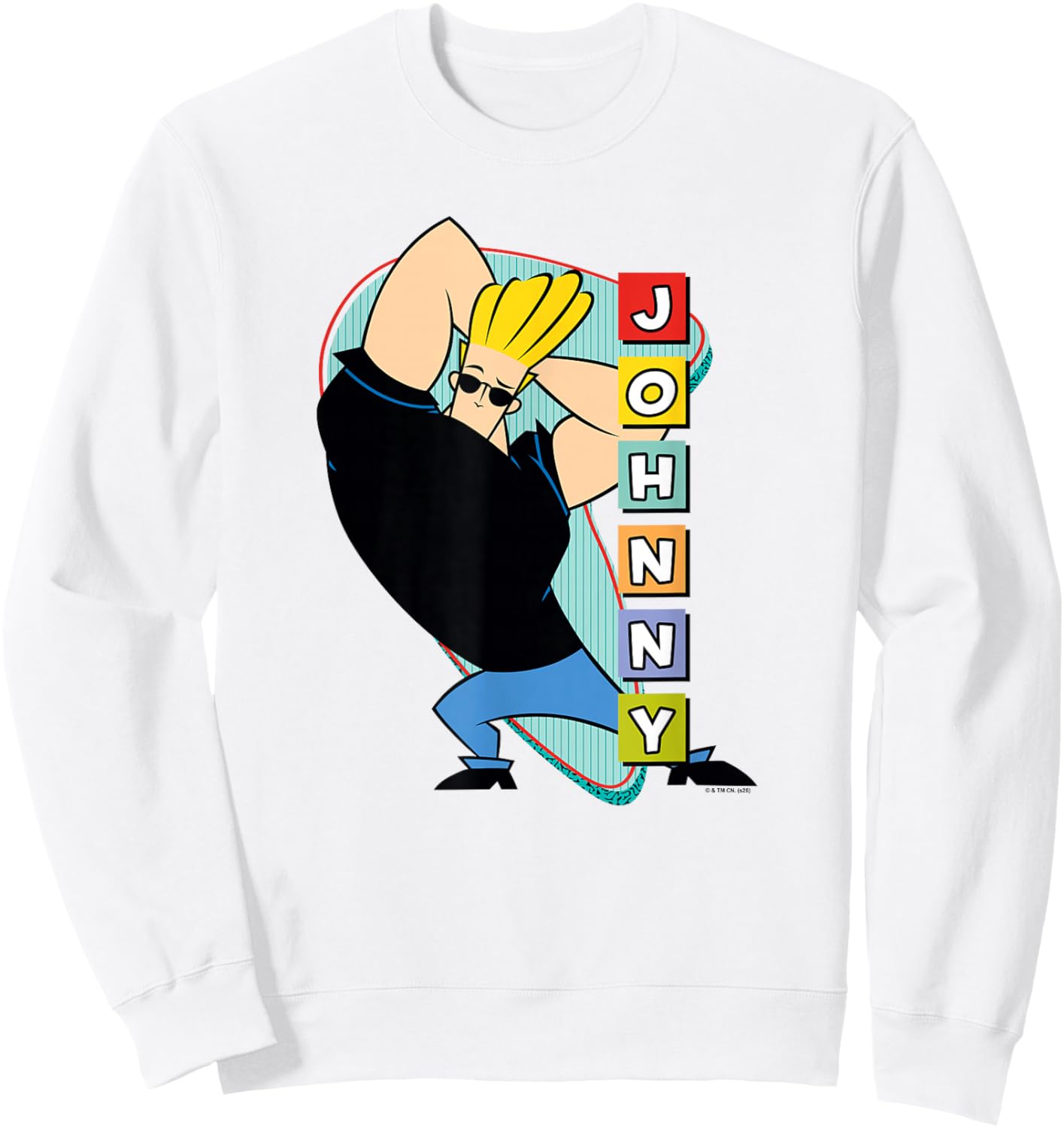 Retro Stacked Lettering Muscle Pose Cartoon Sweatshirt - Sweatshirt | White