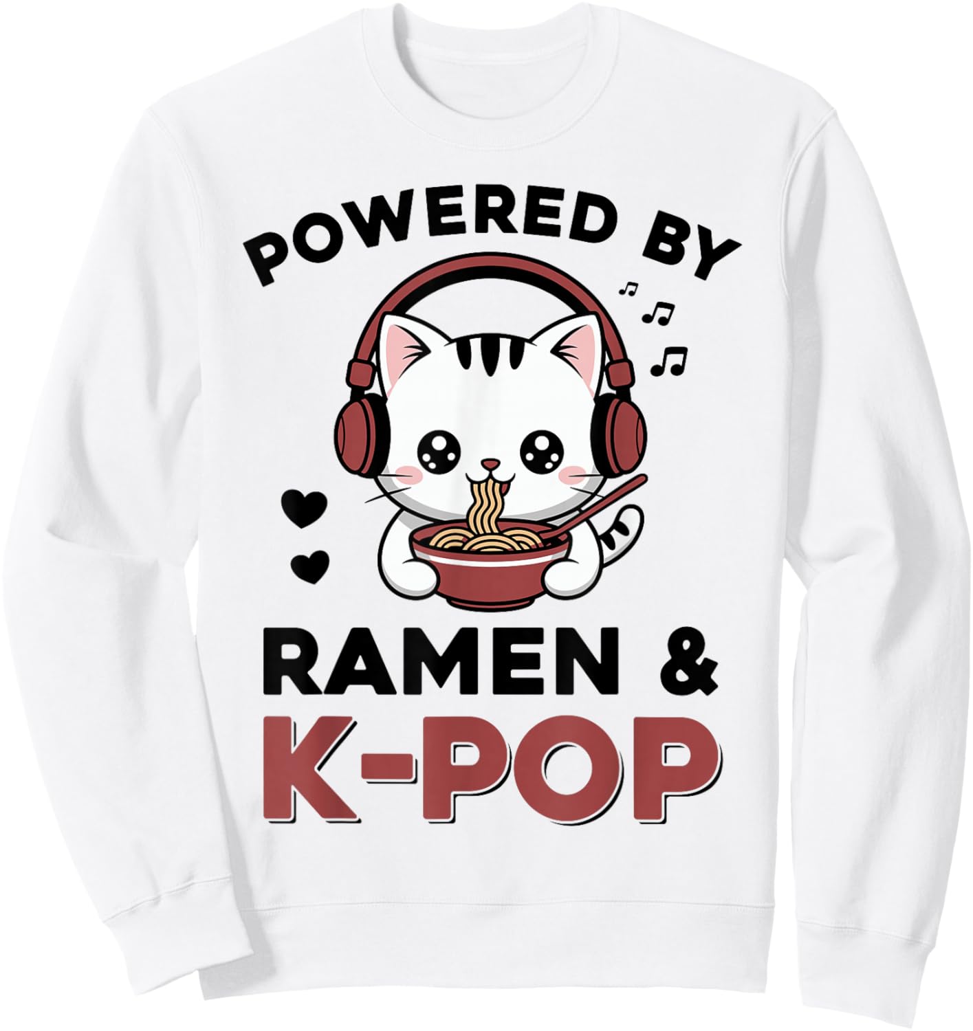 Kawaii Ramen Kpop Powered by Ramen & K-Pop Kawaii Cat K Pop Sweatshirt - Sweatshirt | White