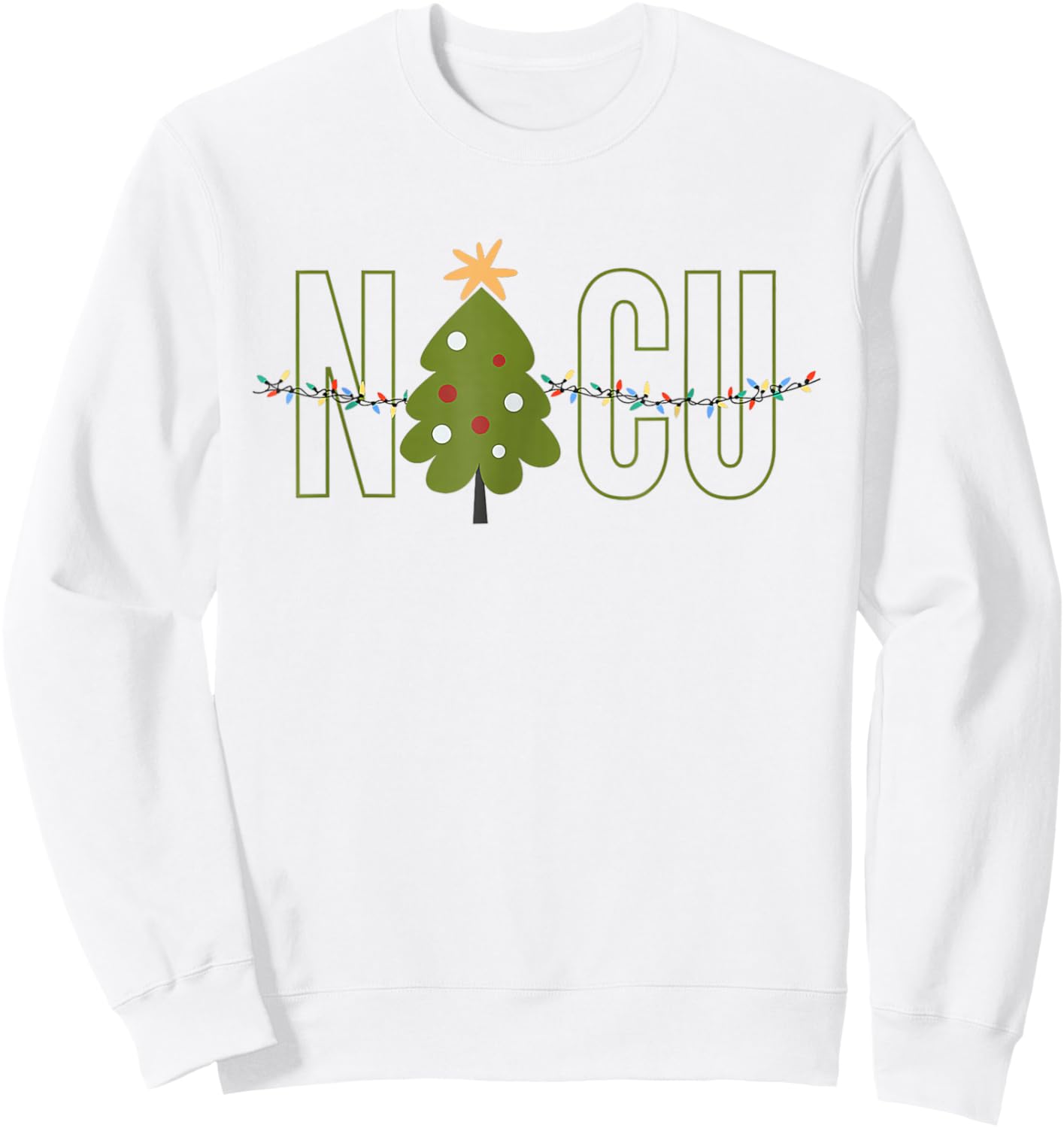 Retro NICU Crew Christmas Tree Nurse Funny Sweatshirt - Sweatshirt | White