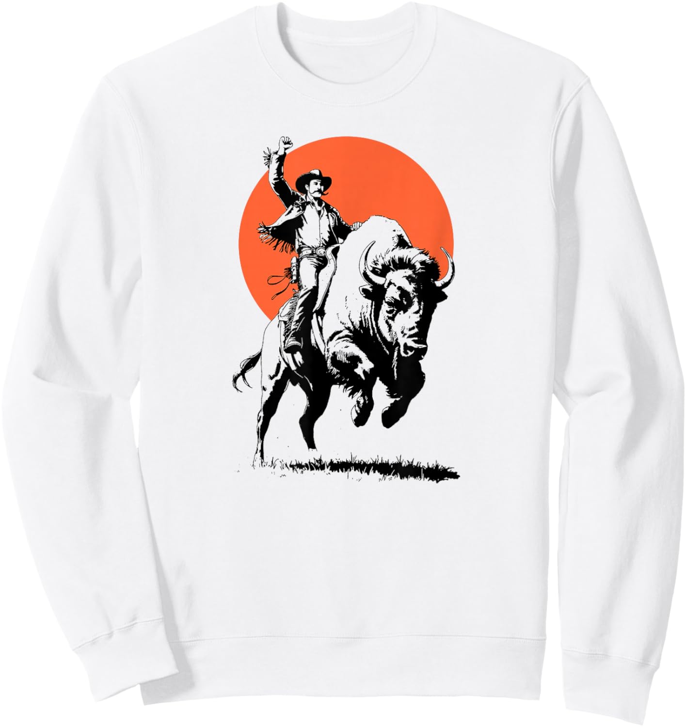Bison Rider Cowboy Dude on an American Buffalo Sweatshirt - Sweatshirt | White