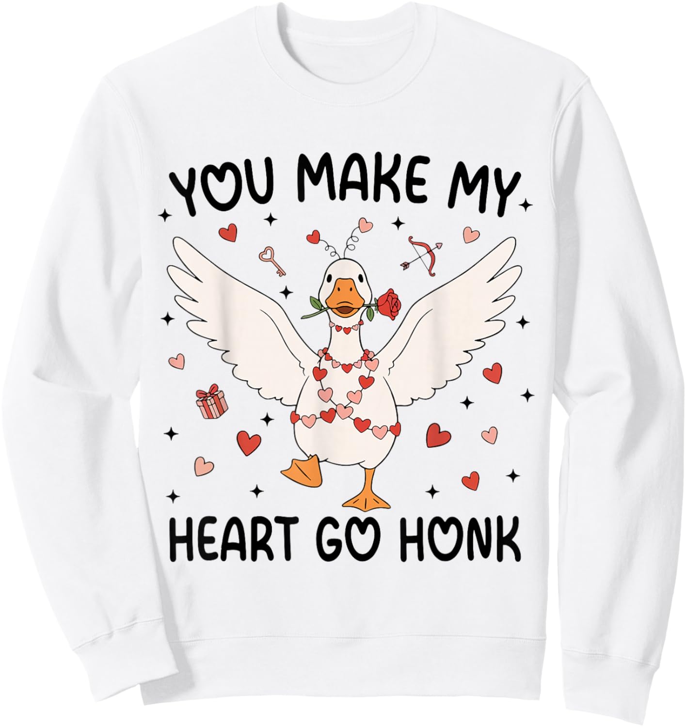 Cute You Make My Heart Go Honk Funny Valentine Goose Lover Sweatshirt - Sweatshirt | White