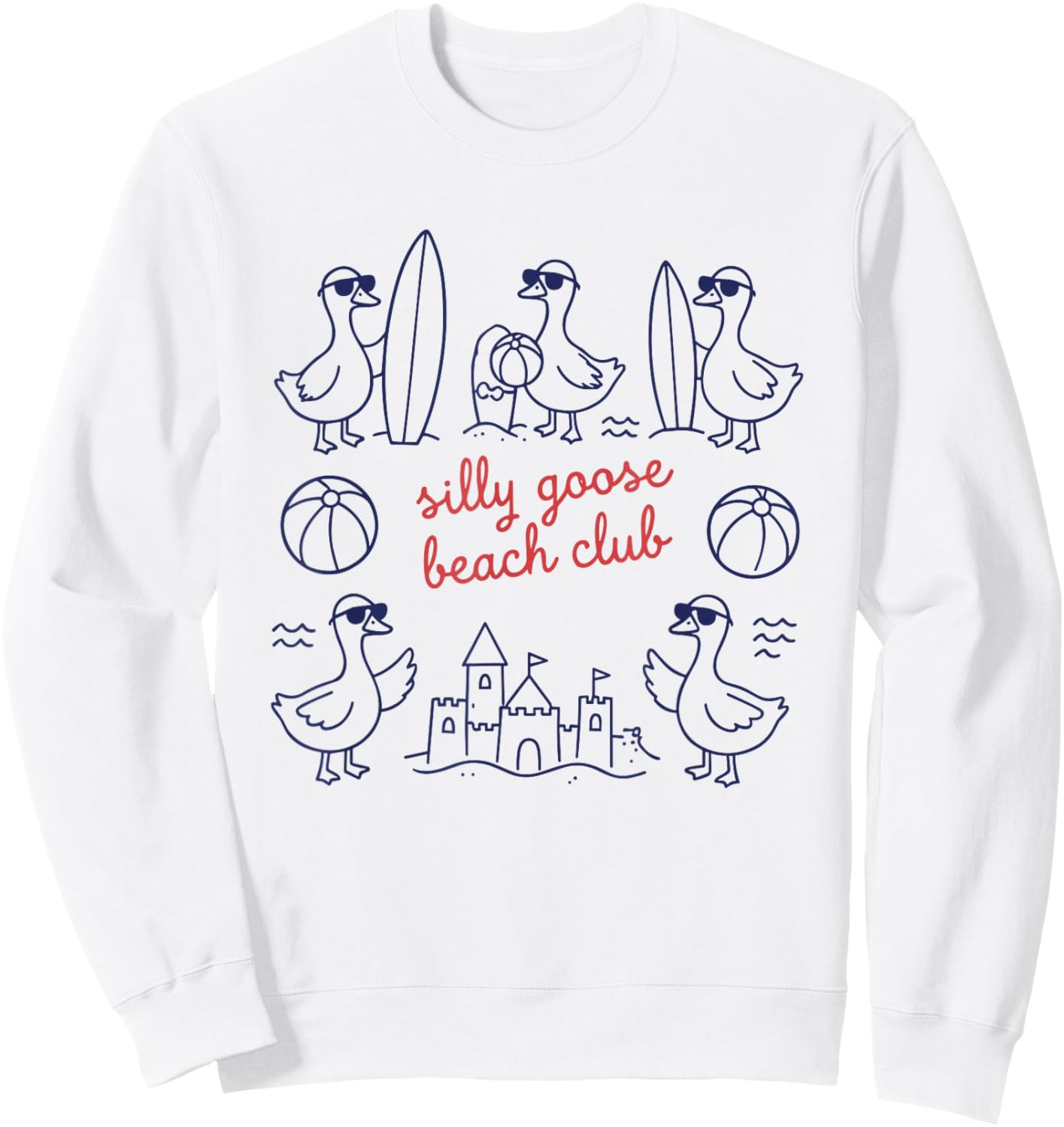 Silly Goose Beach Club Summer Ocean Vacation Sweatshirt - Sweatshirt | White