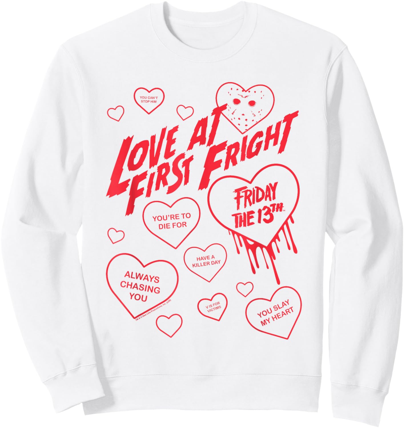 Friday The 13th Love at First Fright Valentine's Day Hearts Sweatshirt - Sweatshirt | White