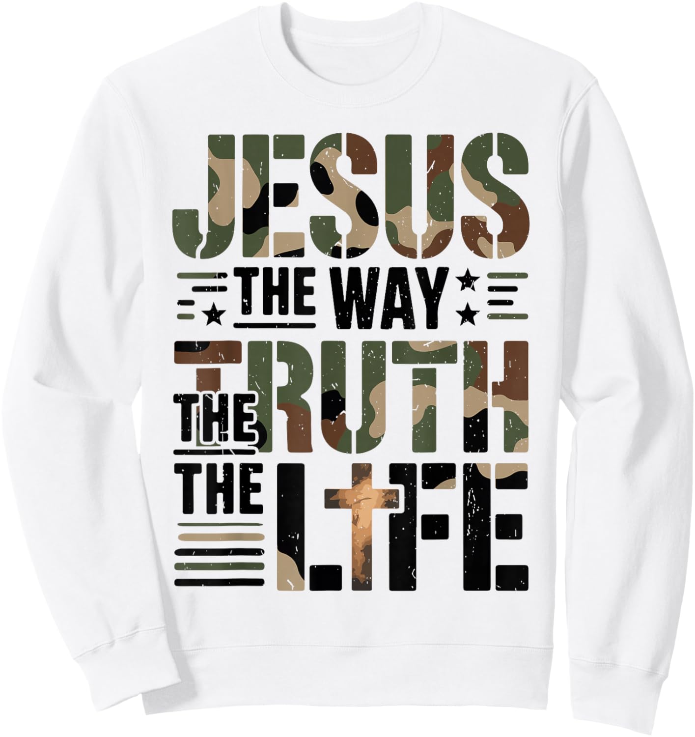 Christian Camouflage Jesus Way Truth Life Camo Bible Verse Sweatshirt - Sweatshirt | White