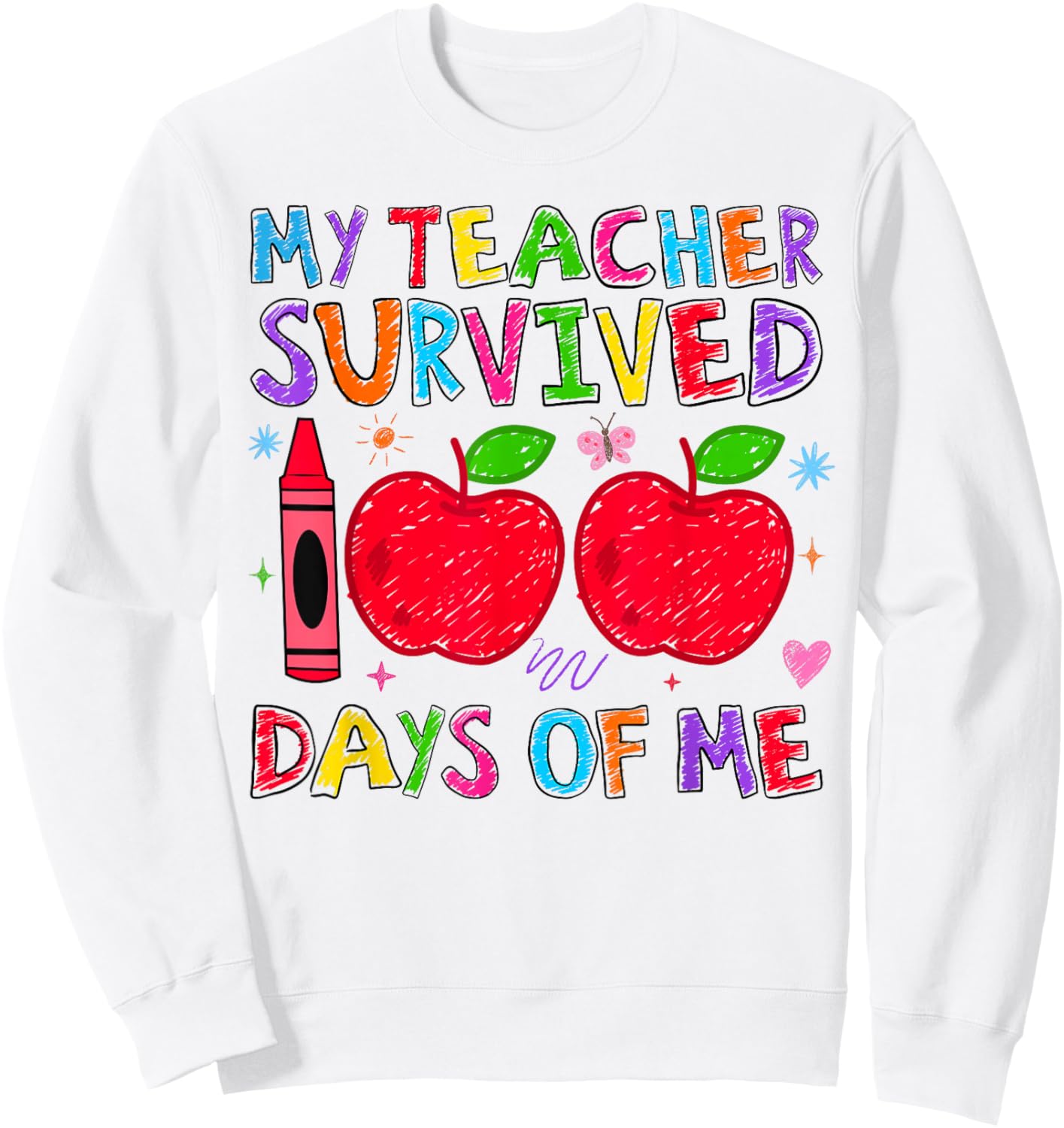 My Teacher Survived 100 Days of Me Retro Funny Students Kids Sweatshirt - Sweatshirt | White