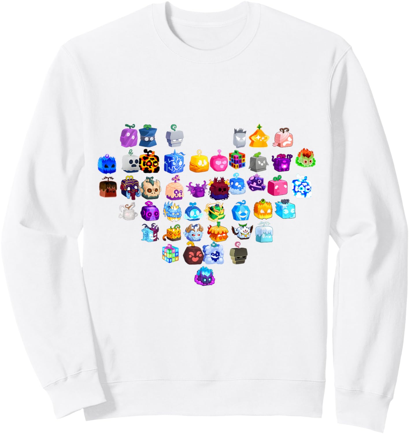 All Blox Fruits Heart Shaped Sweatshirt - Sweatshirt | White