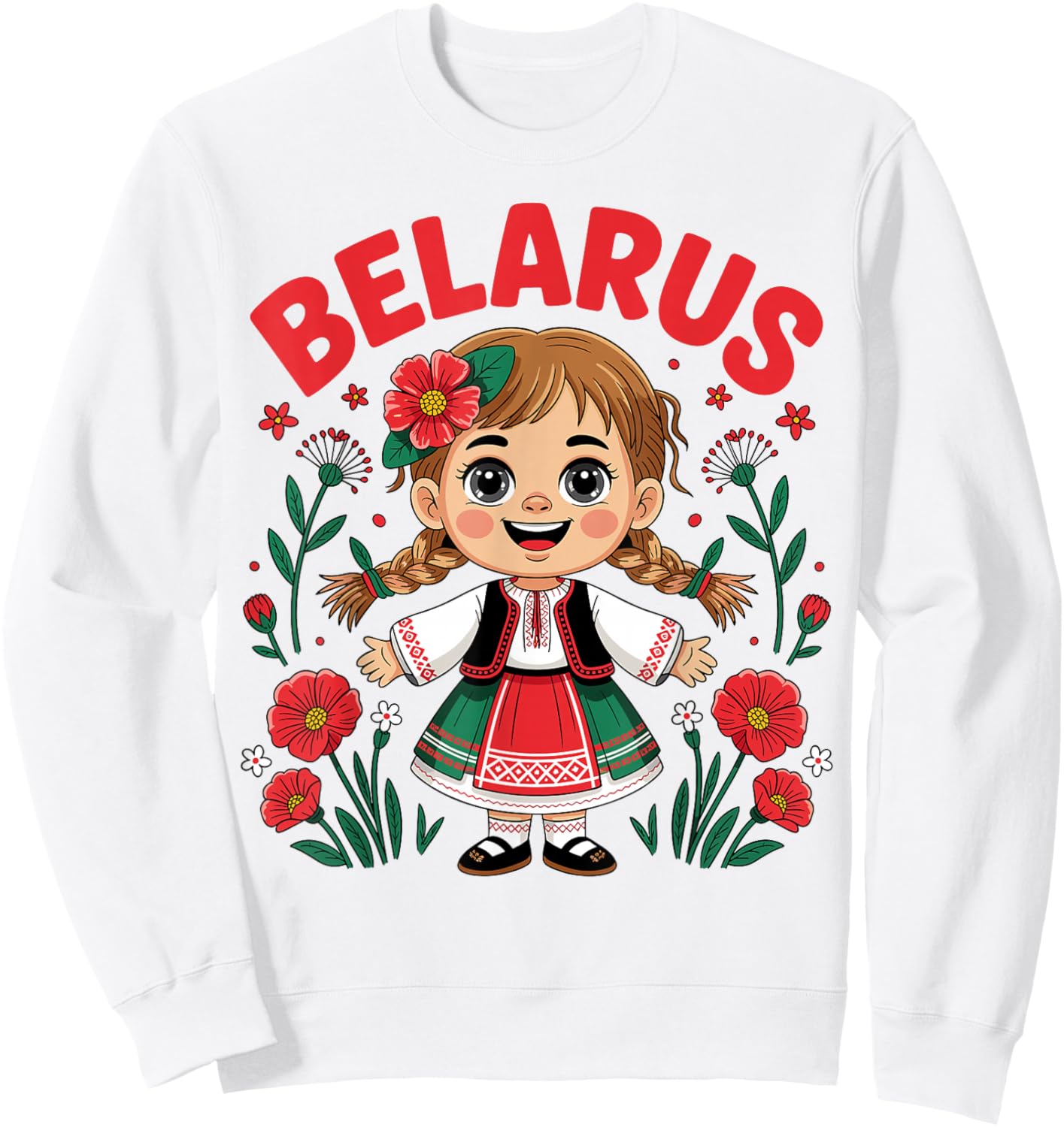 Cute Belarusian Girl in Folk Costume Design for Kids Sweatshirt - Sweatshirt | White