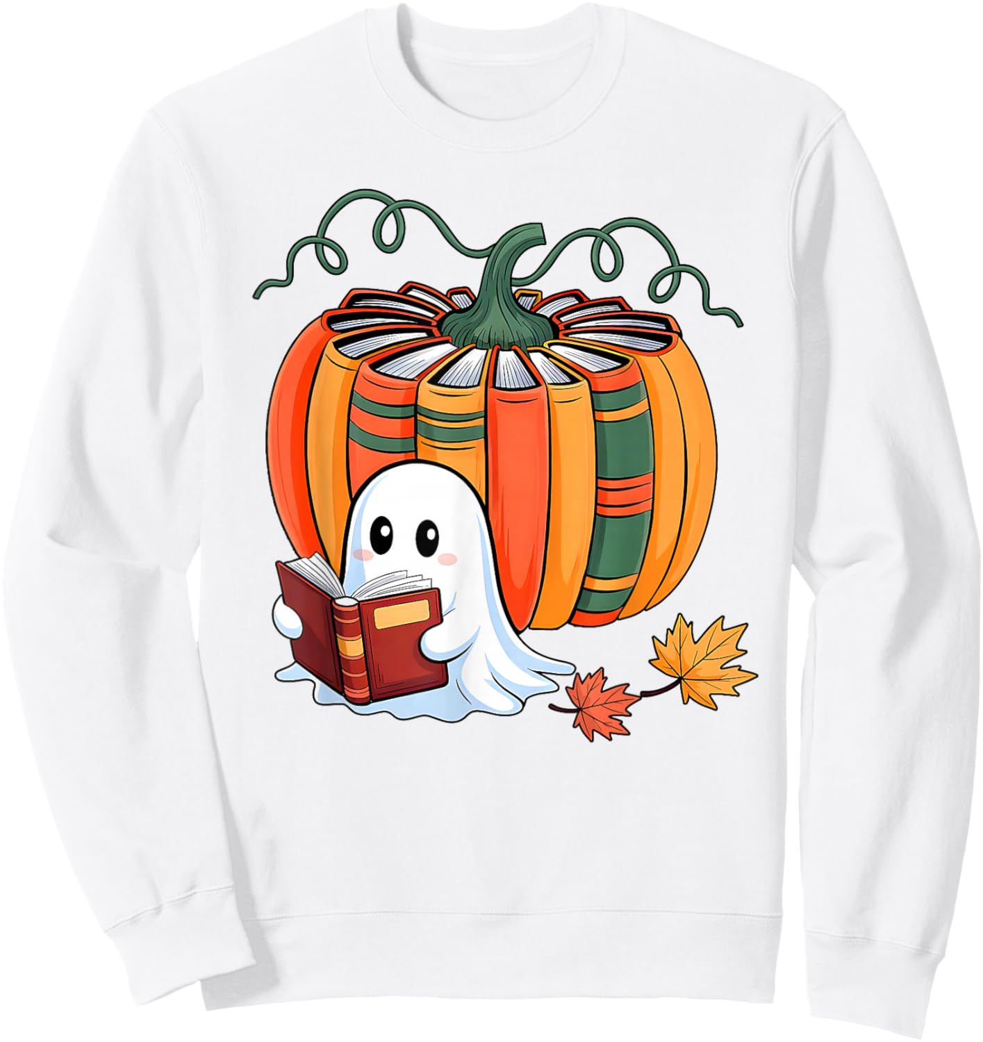 Fall Book Pumpkin Books Ghost Reading Halloween Teacher Sweatshirt - Sweatshirt | White