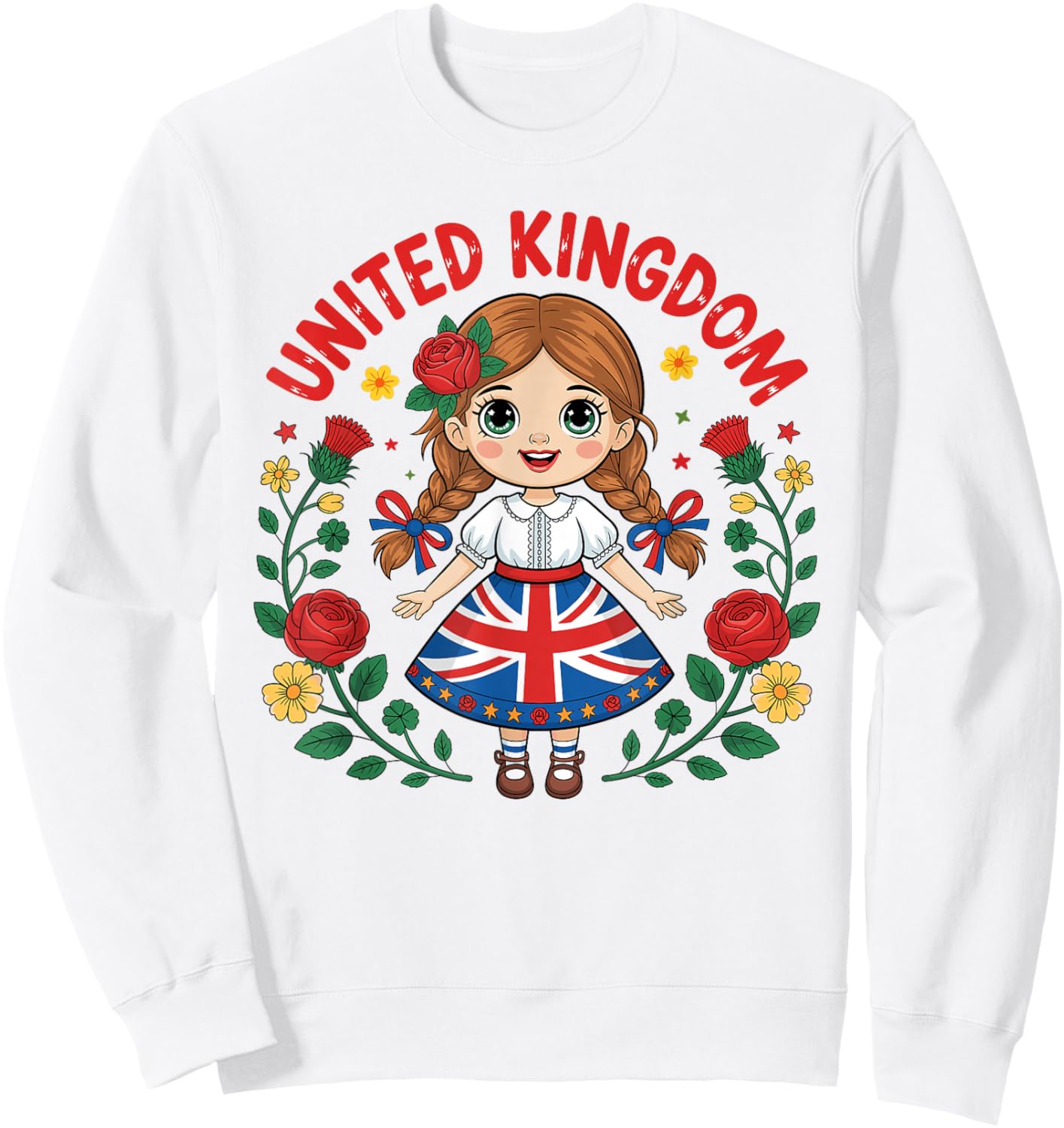 Cute United Kingdom Girl Dress with Union Jack Art for Kids Sweatshirt - Sweatshirt | White