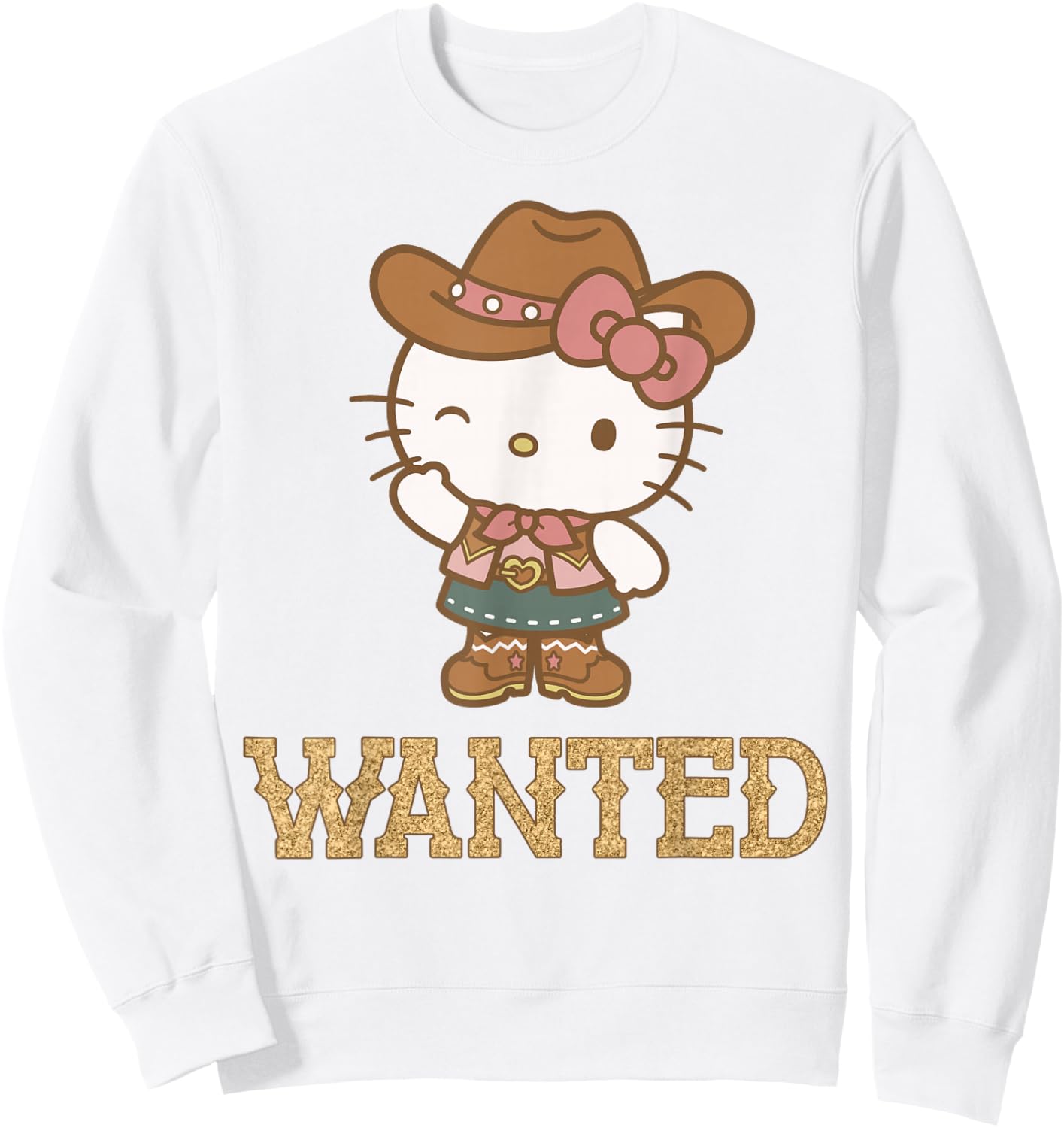 Hello Kitty Wanted Western Cute Coquette & Cowgirl Outfit Sweatshirt - Sweatshirt | White
