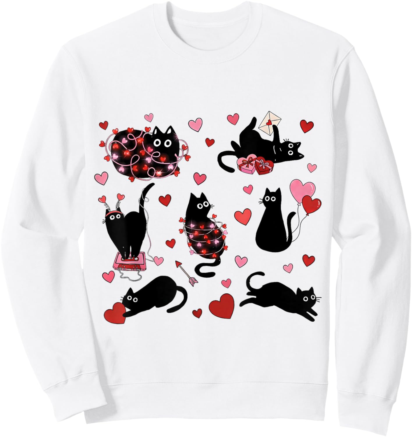 Funny Black Cat Valentine Heart Cat Lovers Animal Kitty Love Sweatshirt - Sweatshirt | White