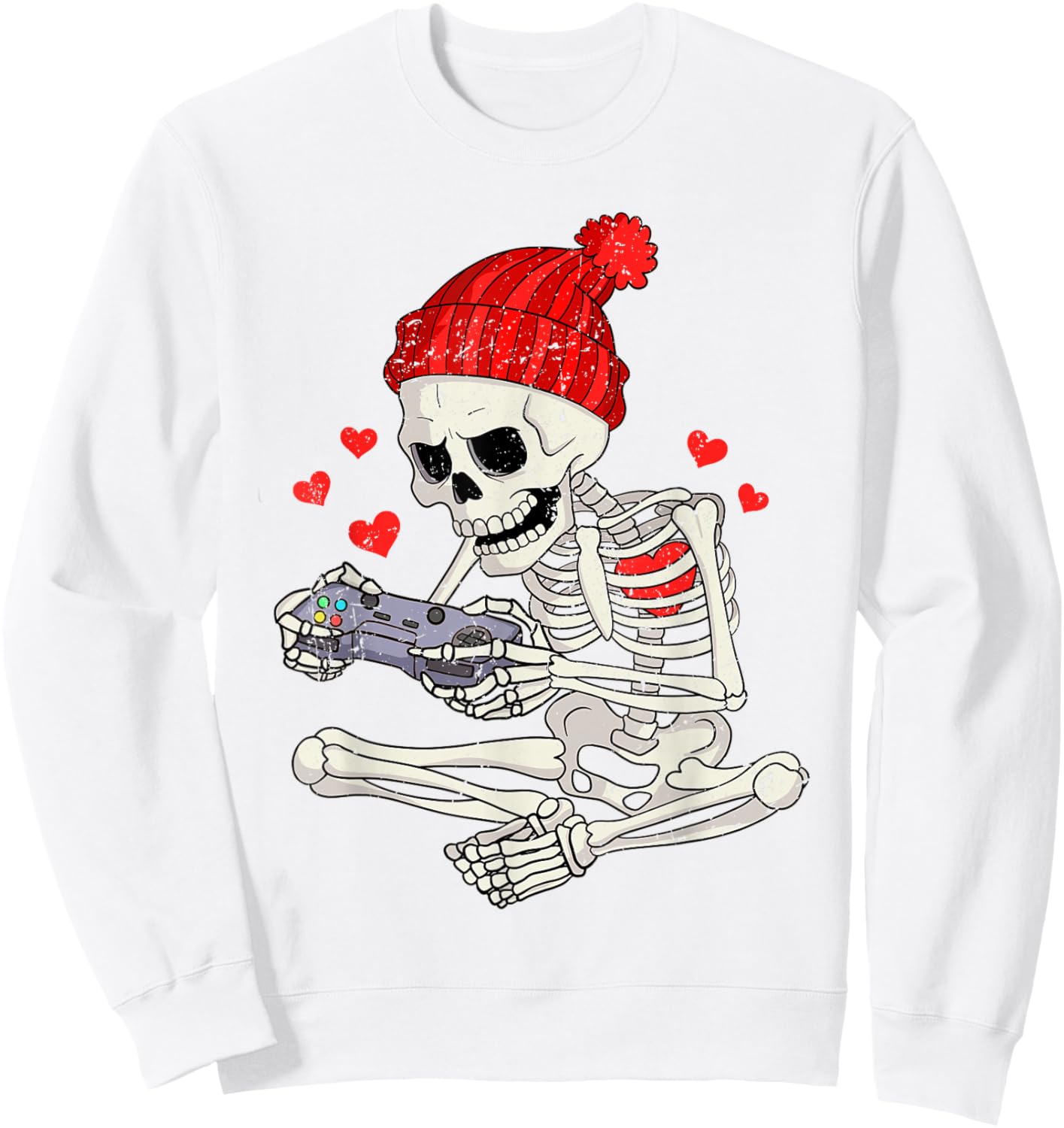 Funny Boys Valentines Skeleton Gamer Video Games Gaming Sweatshirt - Sweatshirt | White