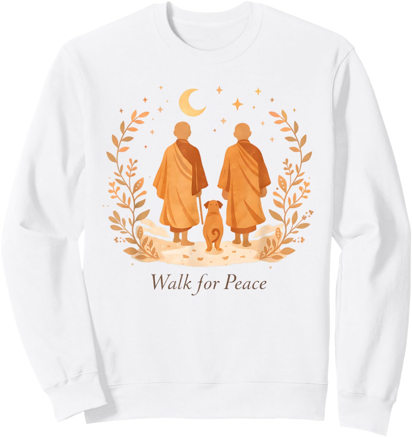 Minimalist Zen Art Walk for Peace Monks with Aloka Dog Sweatshirt - Sweatshirt | White