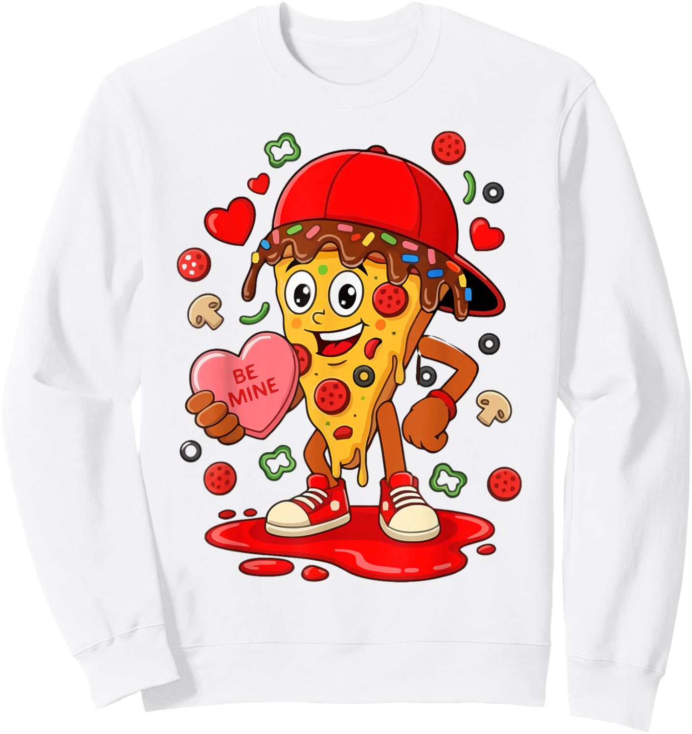 Funny Pizza Cartoon Slice Love Heart Valentine Art Sweatshirt - Sweatshirt | White
