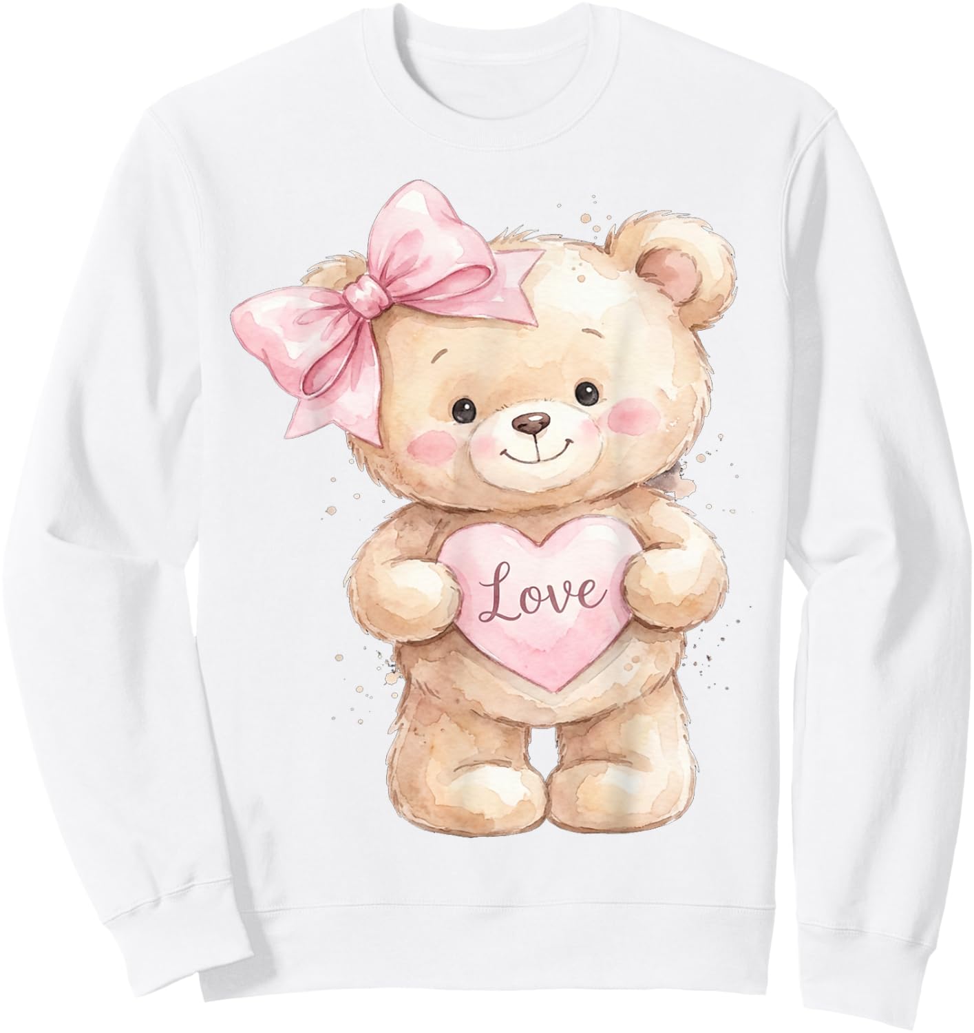 Cute Teddy Bear Women Valentines Shirt Girl Heart Sweatshirt - Sweatshirt | White