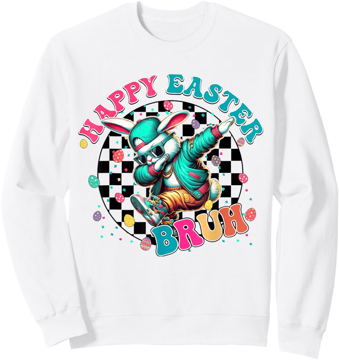 Happy Easter Bruh Dabbing Bunny Egg Hunt Kids Boys Sweatshirt - Sweatshirt | White