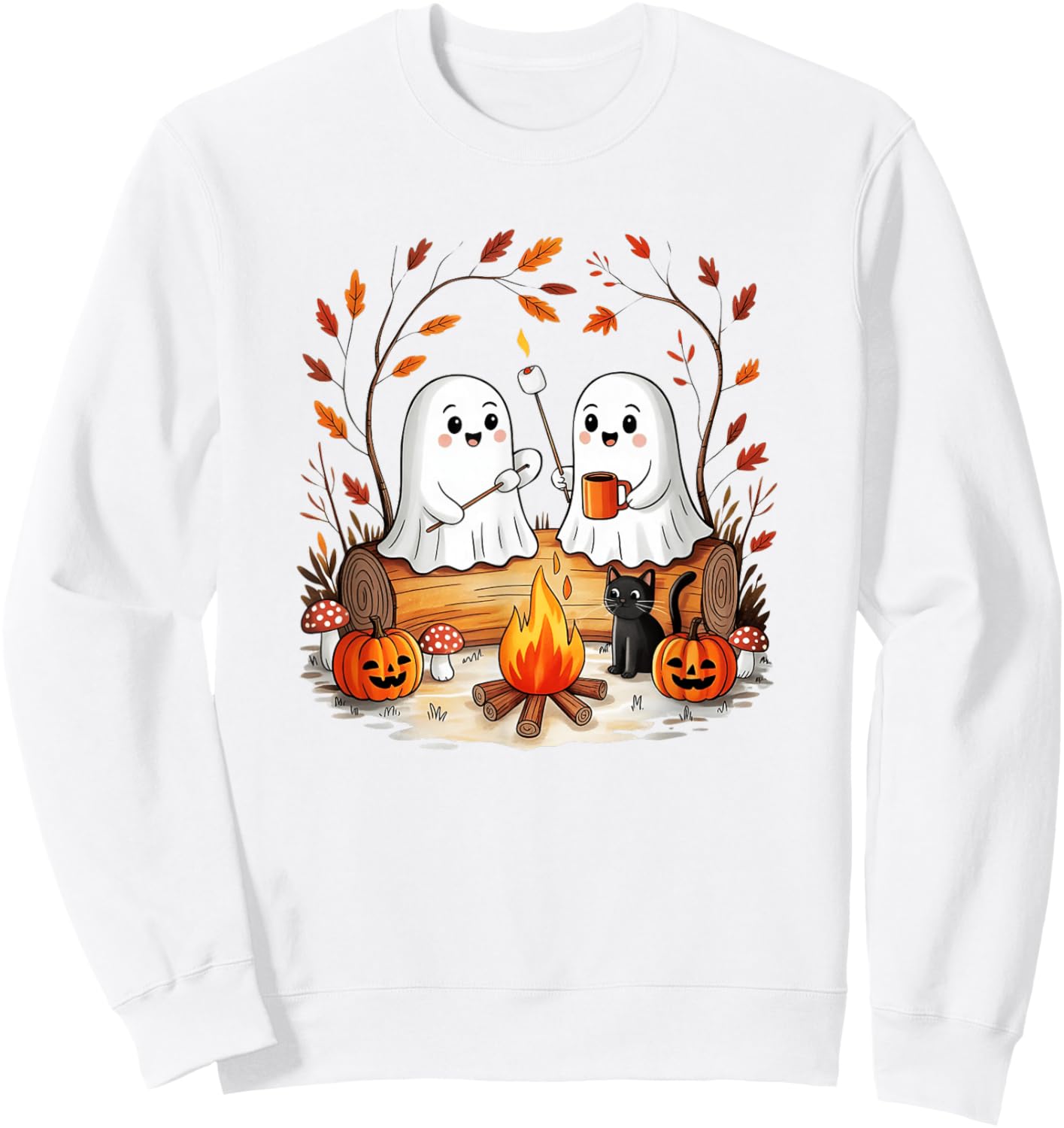 Retro Cute Ghost Funny Halloween Fall Camping Boo Ghosts Sweatshirt - Sweatshirt | White