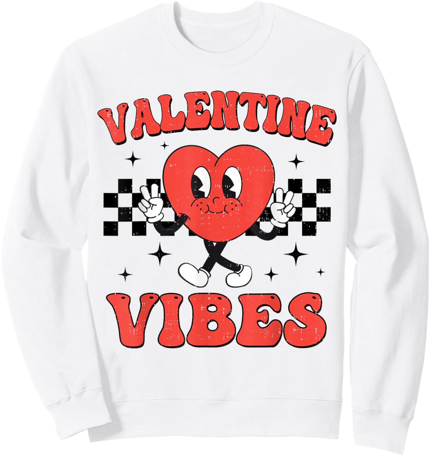 Groovy Valentine Vibes Heart Peace Valentines Day Girls Boys Sweatshirt - Sweatshirt | White