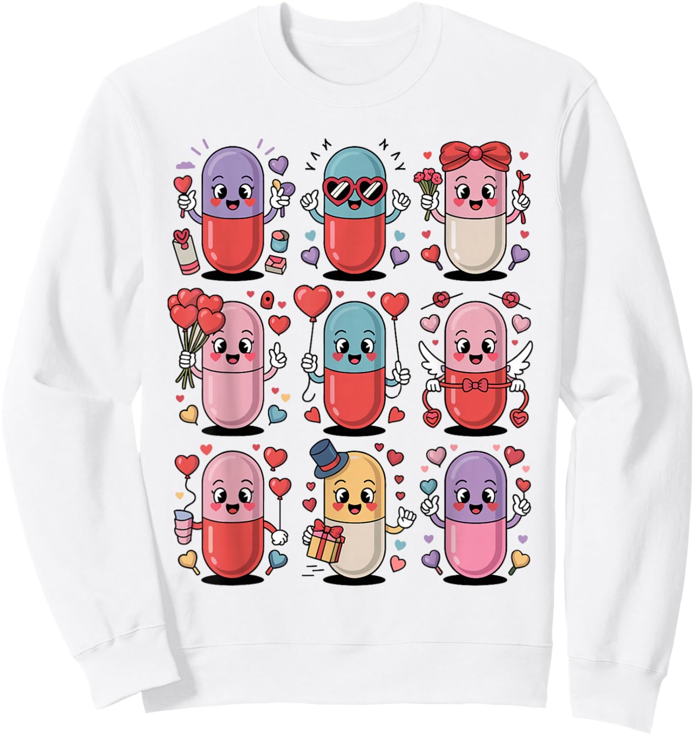 Pharmacy Valentine's Day Pills Heart Love Pharmacist Tech Sweatshirt - Sweatshirt | White