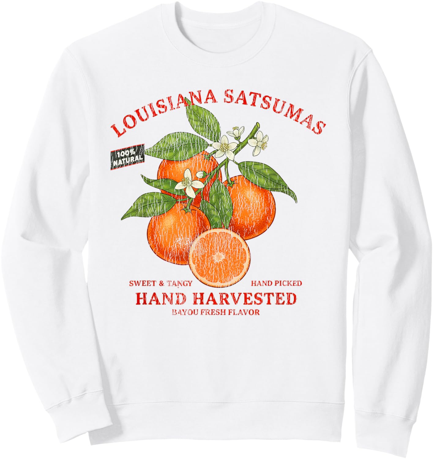 Louisiana Satsumas Retro Fruit Label State Fruit Distressed Sweatshirt - Sweatshirt | White