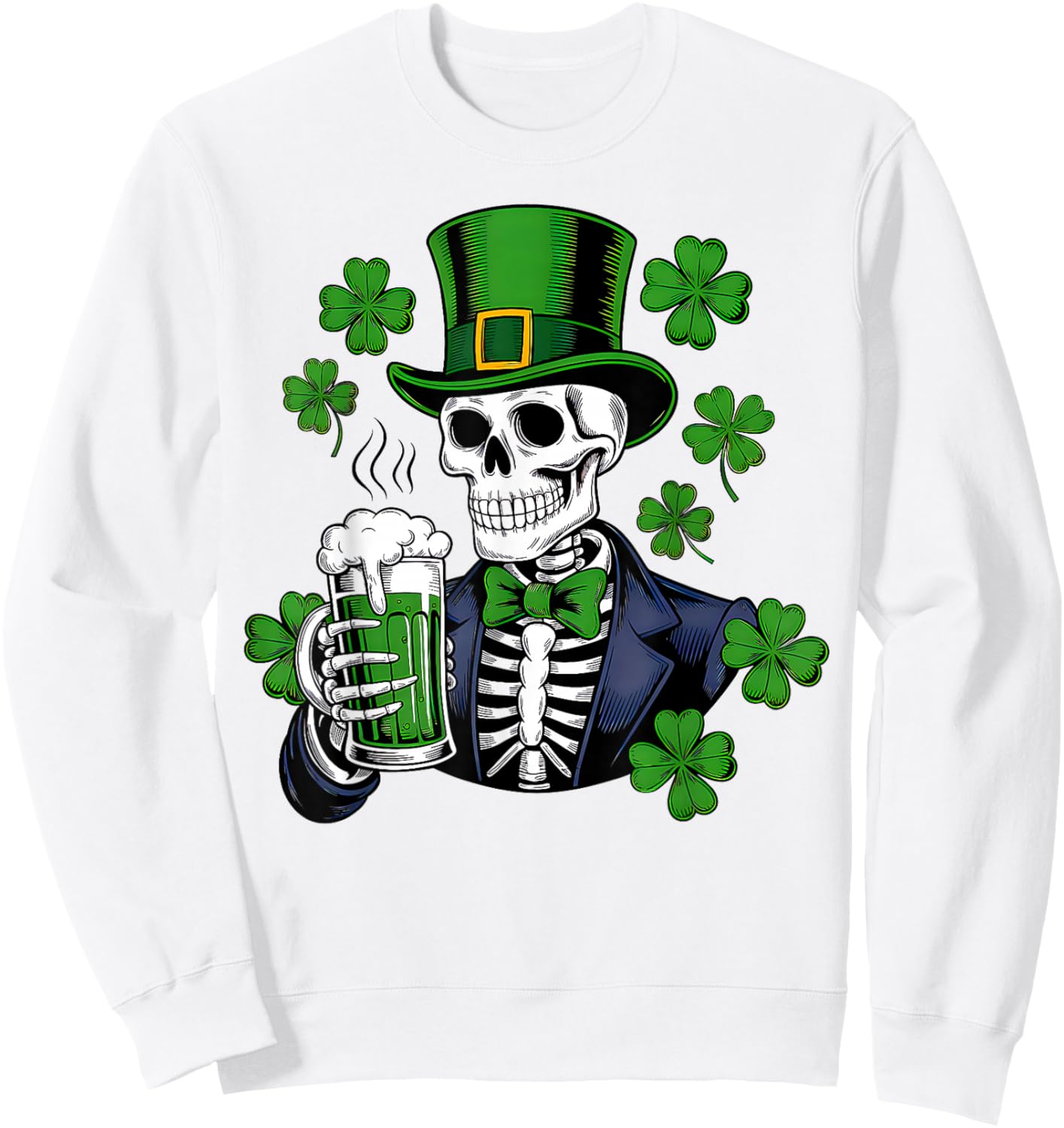 Sugar Skull Shamrock St Patricks Day Men Women Beer Drinking Sweatshirt - Sweatshirt | White