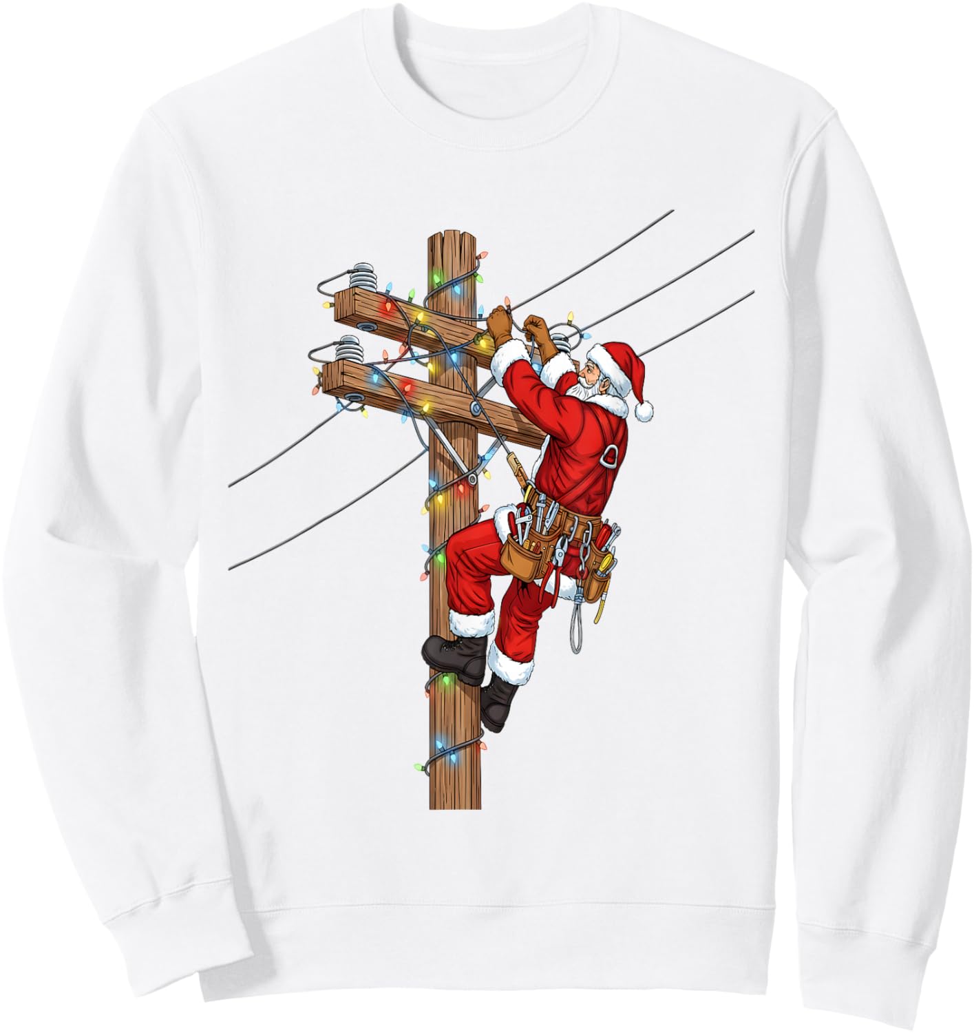 Funny Santa Lineman Christmas Sweatshirt - Sweatshirt | White