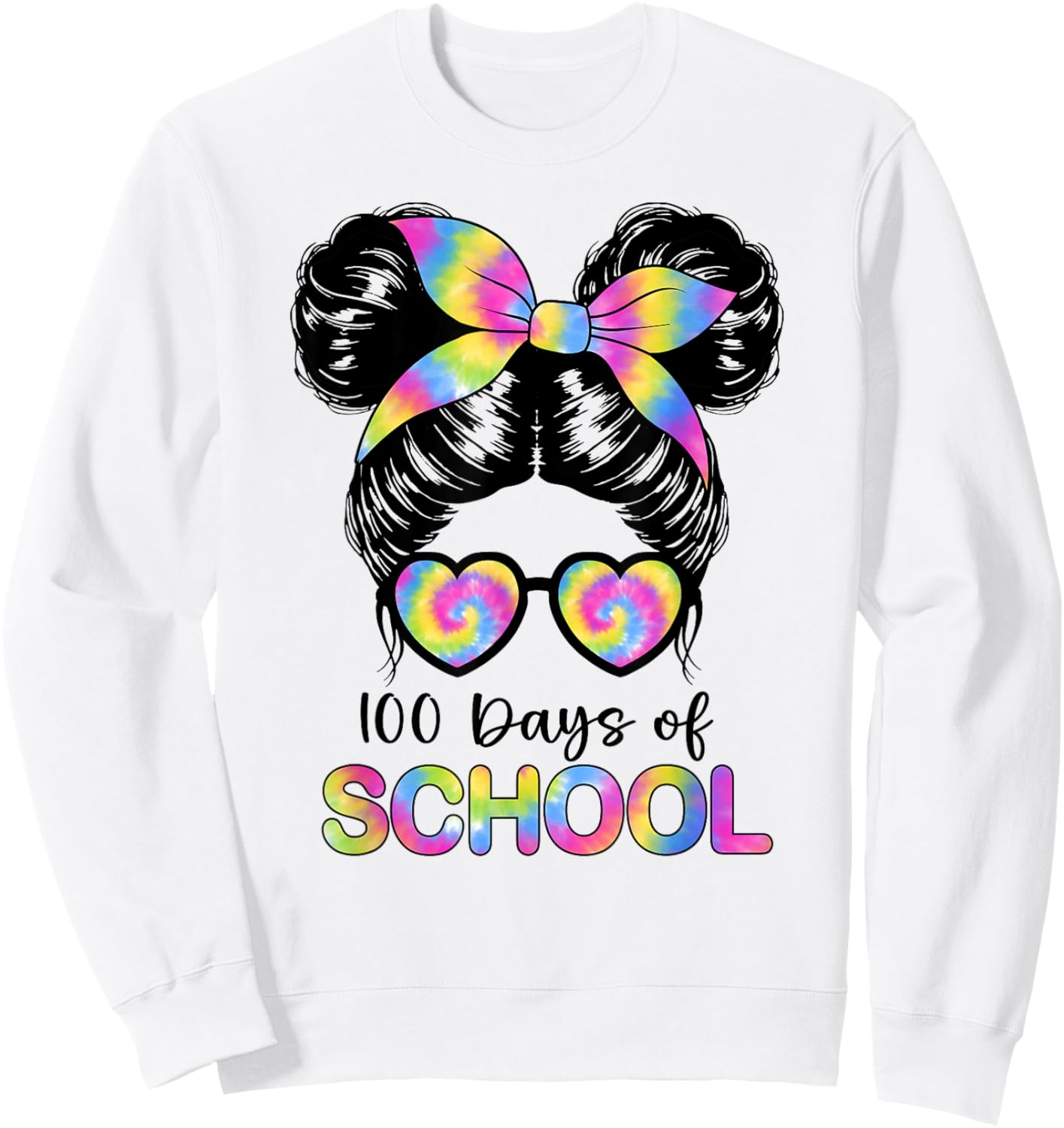 100 Days Smarter Girls Messy Bun Hair 100th Day of School Sweatshirt - Sweatshirt | White