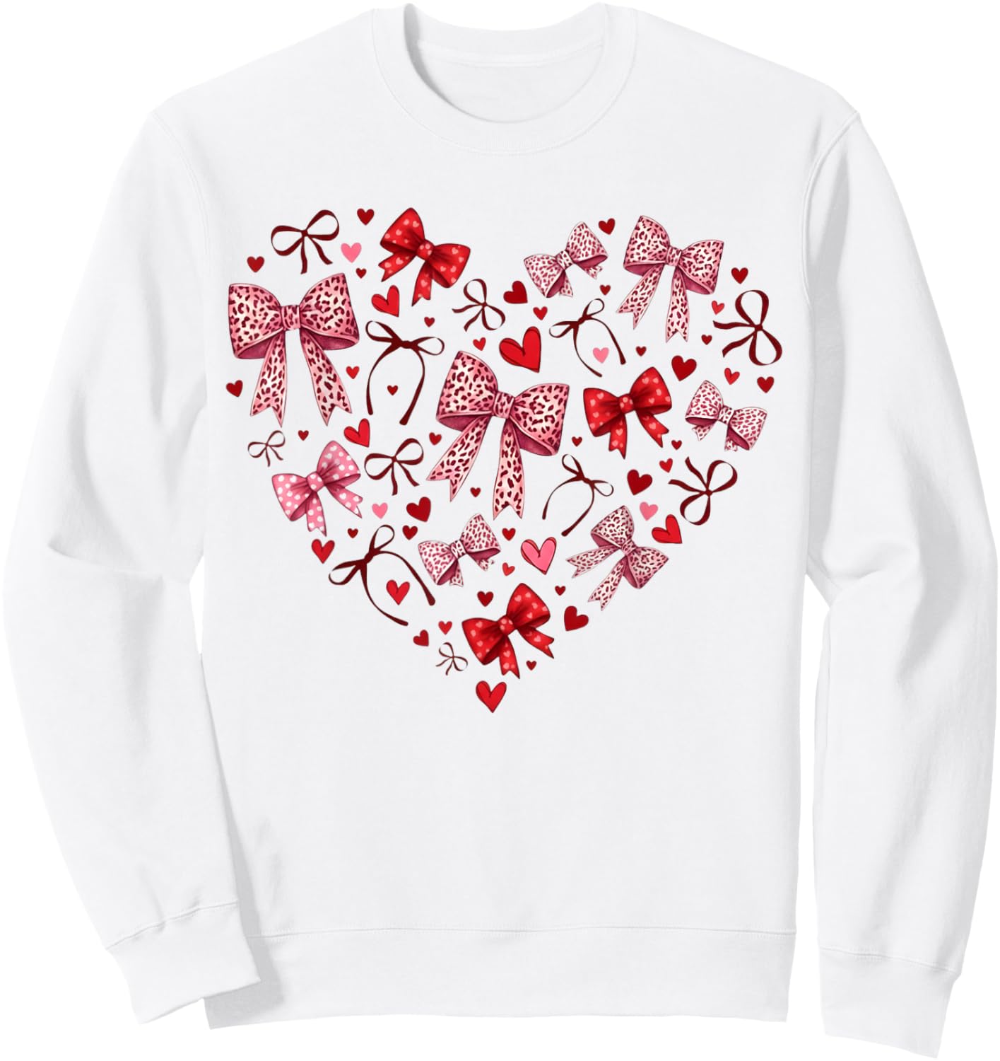 Valentines Day Hearts Leopard Coquette Bow Women Girls Boys Sweatshirt - Sweatshirt | White
