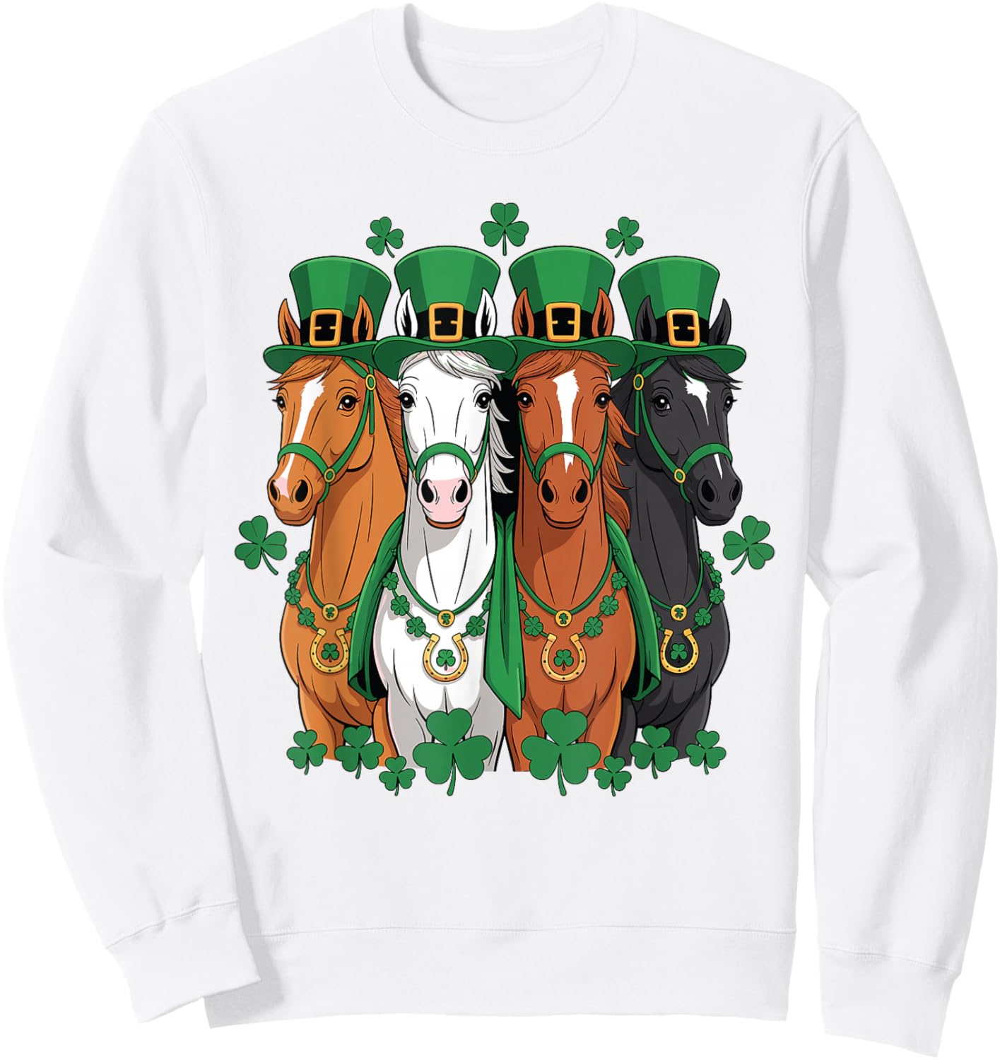 St Patricks Day Equestrian Cowboy Cowgirl Horse Lover Horses Sweatshirt - Sweatshirt | White