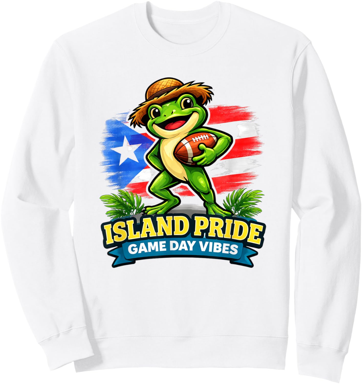 Puerto Rico Game Day Island Pride Football Vibes Coquí Frog Sweatshirt - Sweatshirt | White