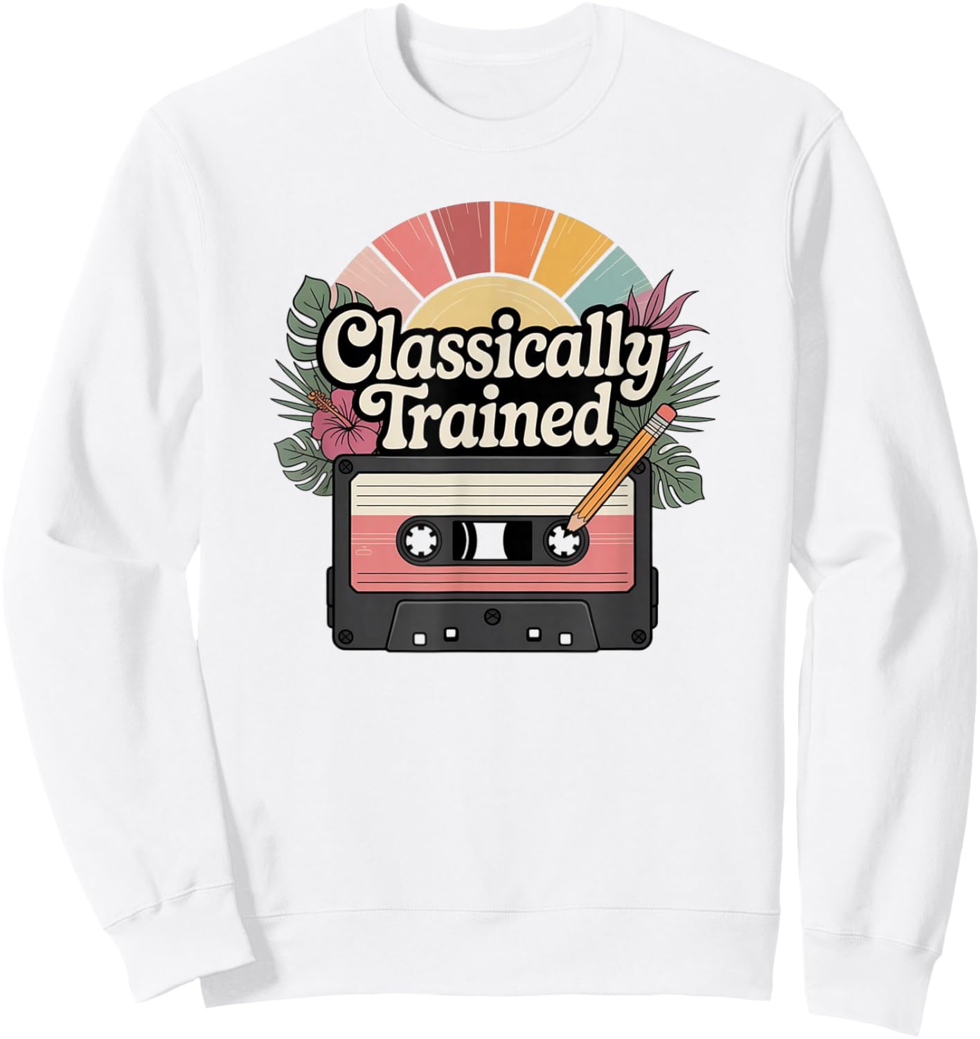 Classically Trained Cassette Tape Tropical Floral Summer Sweatshirt - Sweatshirt | White